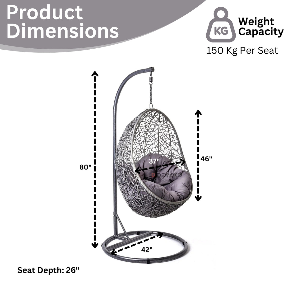 Single Seater Rattan & Wicker Swing (Grey)