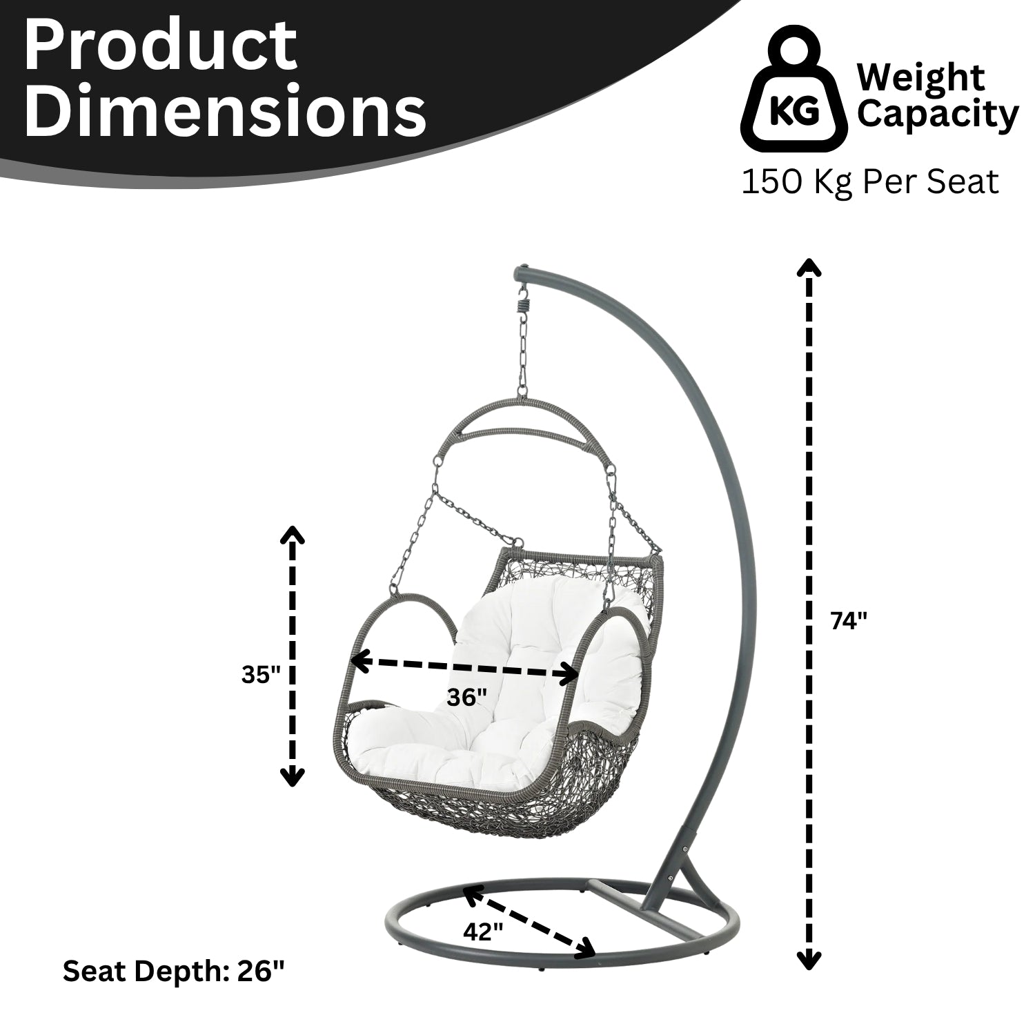 Outdoor Rattan Wicker Hanging Swing Chair with Cushion