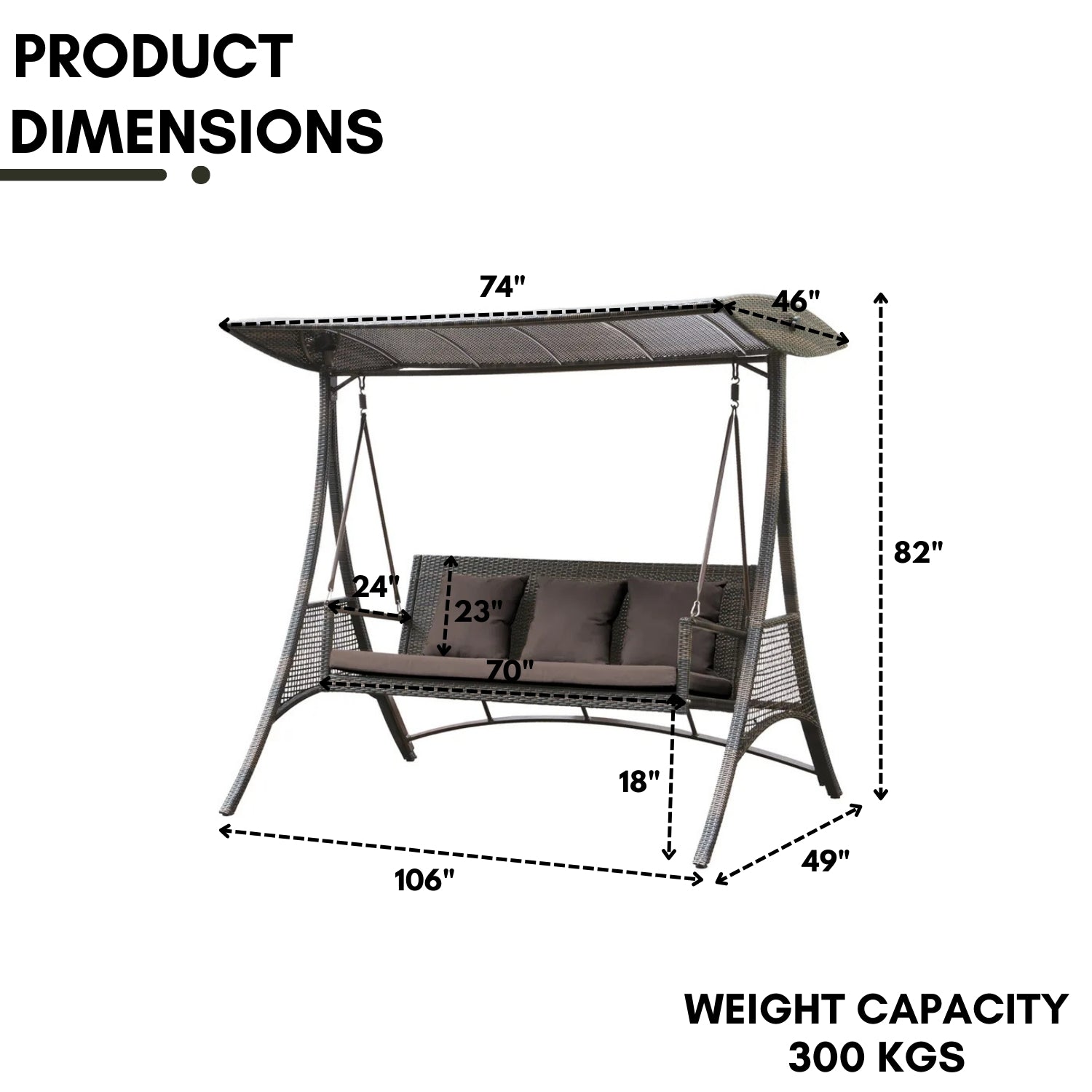 Outdoor Rattan Wicker 3-Seat Patio Swing Chair with Shade