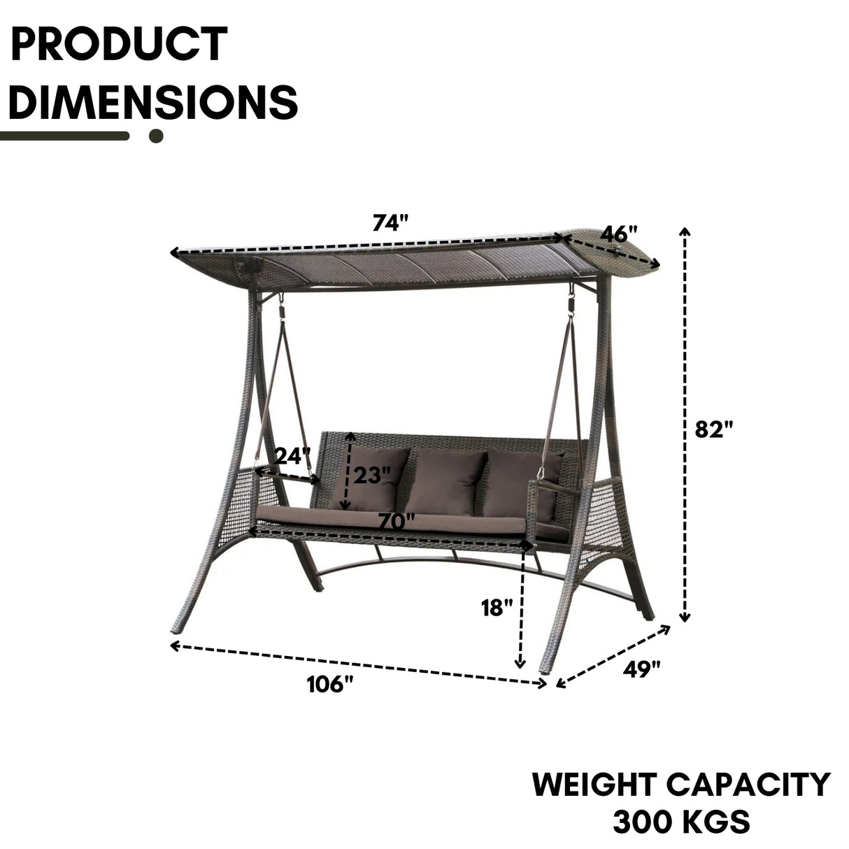 Outdoor Rattan Wicker 3-Seat Patio Swing Chair with Shade