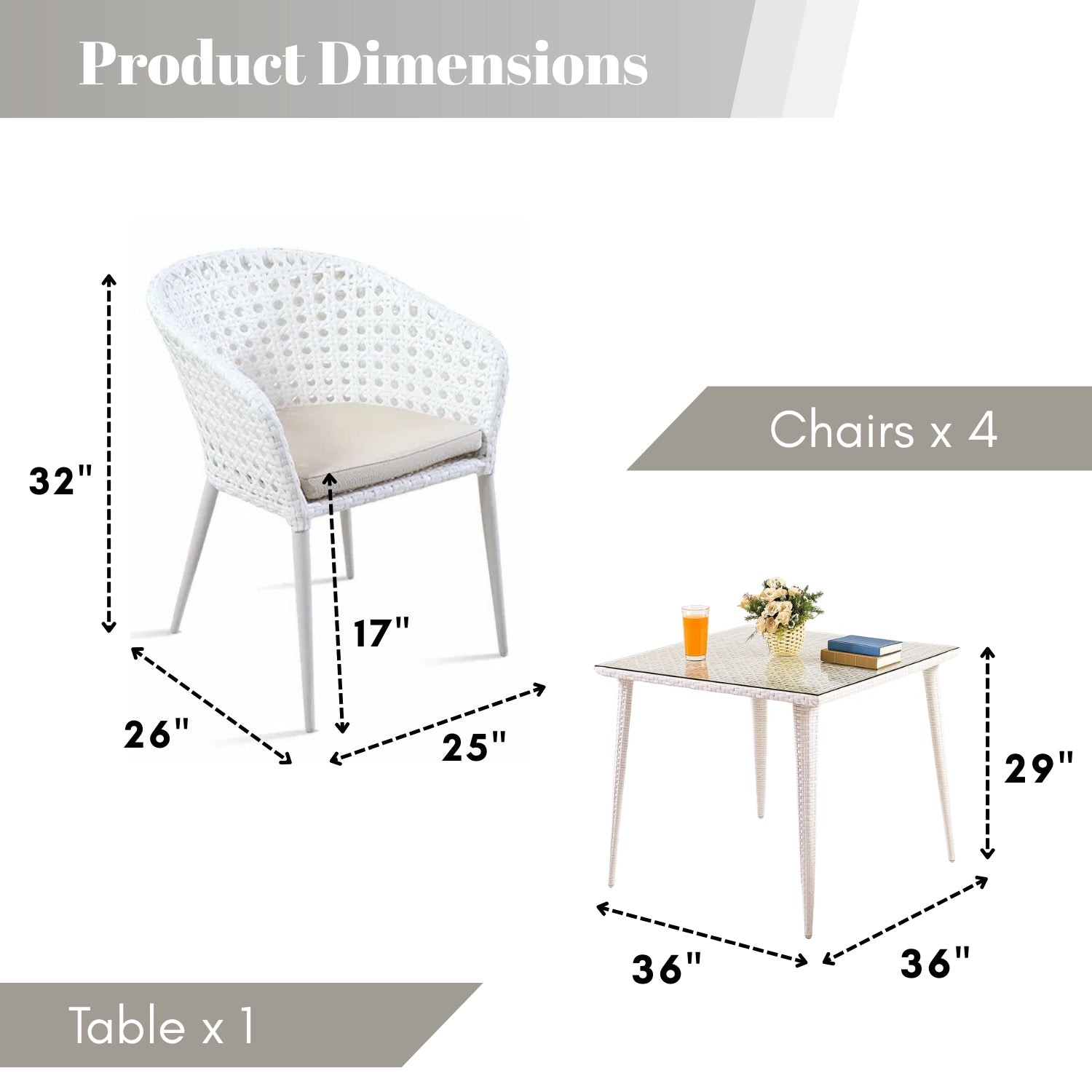 5-Piece Outdoor Patio Dining Set With Wicker Chairs & Glass-Top Table