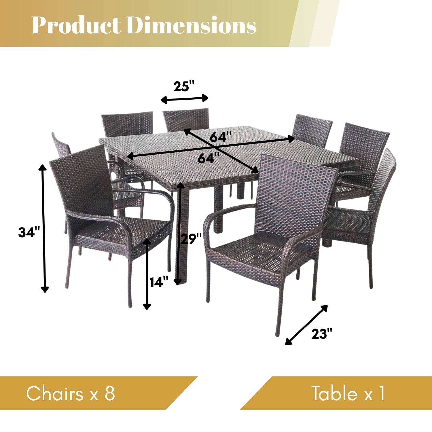 9-Piece Outdoor Stacking Wicker Square Dining Set