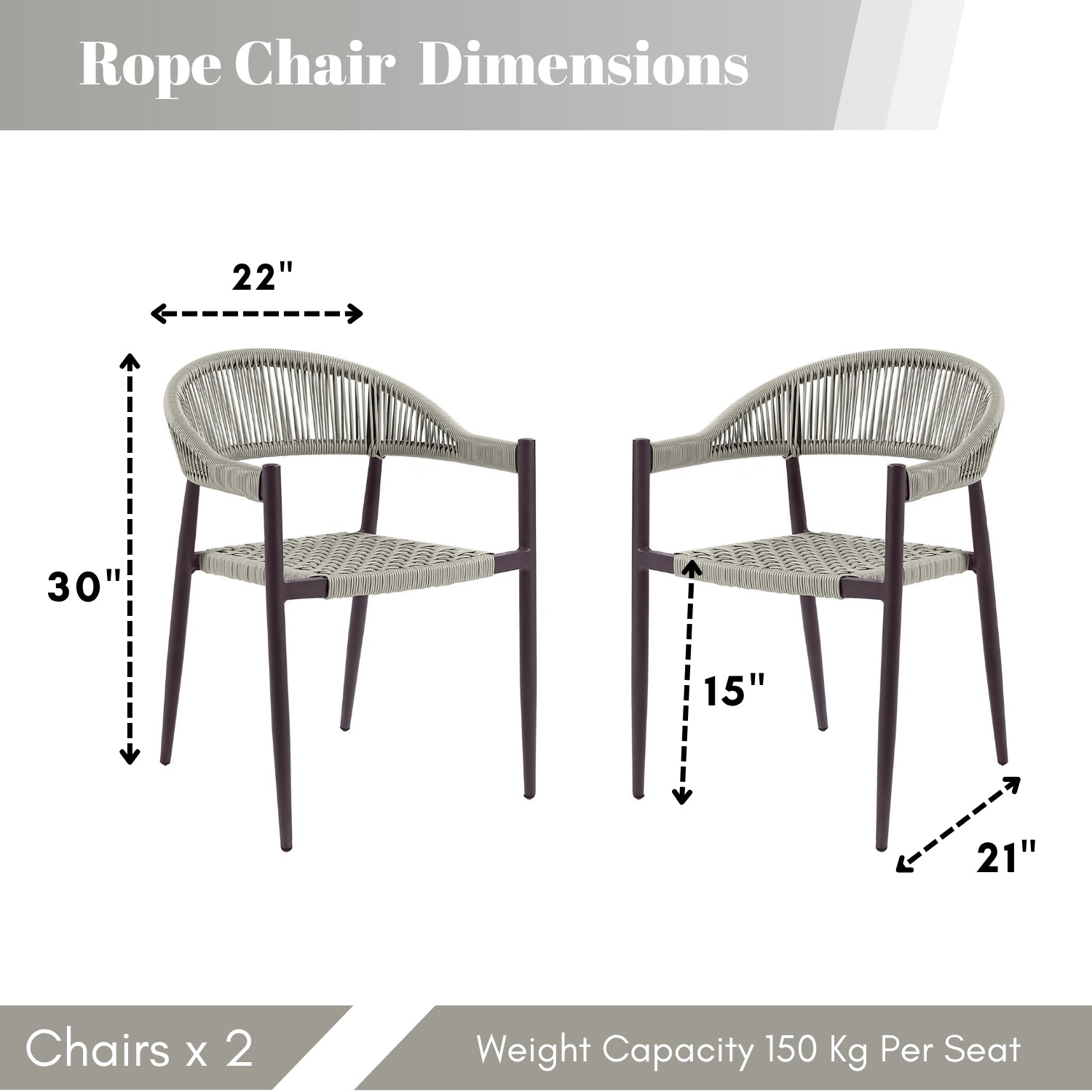2-Piece Outdoor Rope Patio Dining Chairs