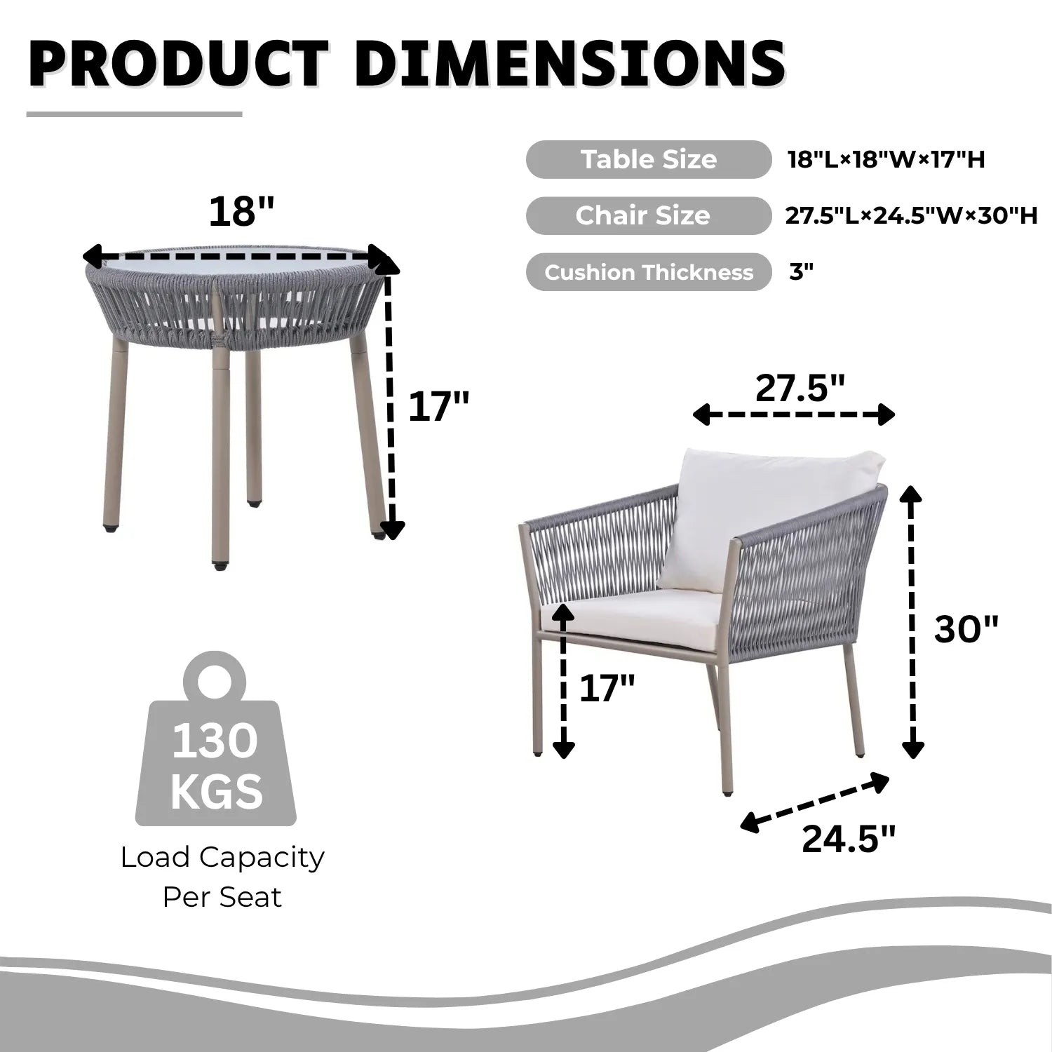 3-Piece Rope Patio Set - Perfect for Outdoor