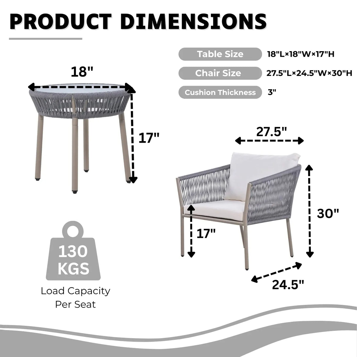 3-Piece Rope Patio Set - Perfect for Outdoor