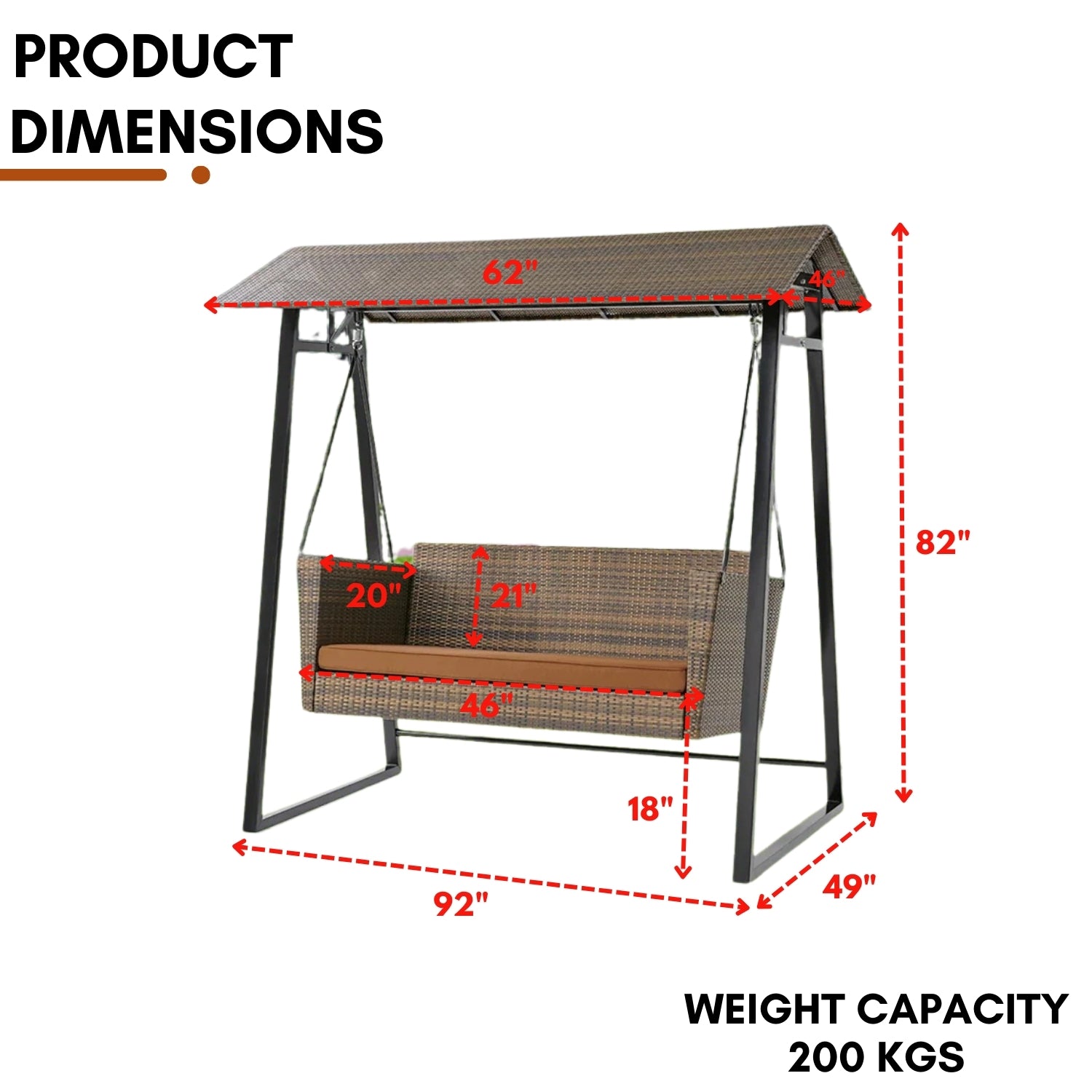 All Weather Wicker 2-Seat Patio Swing Chair with Shade & Cushions