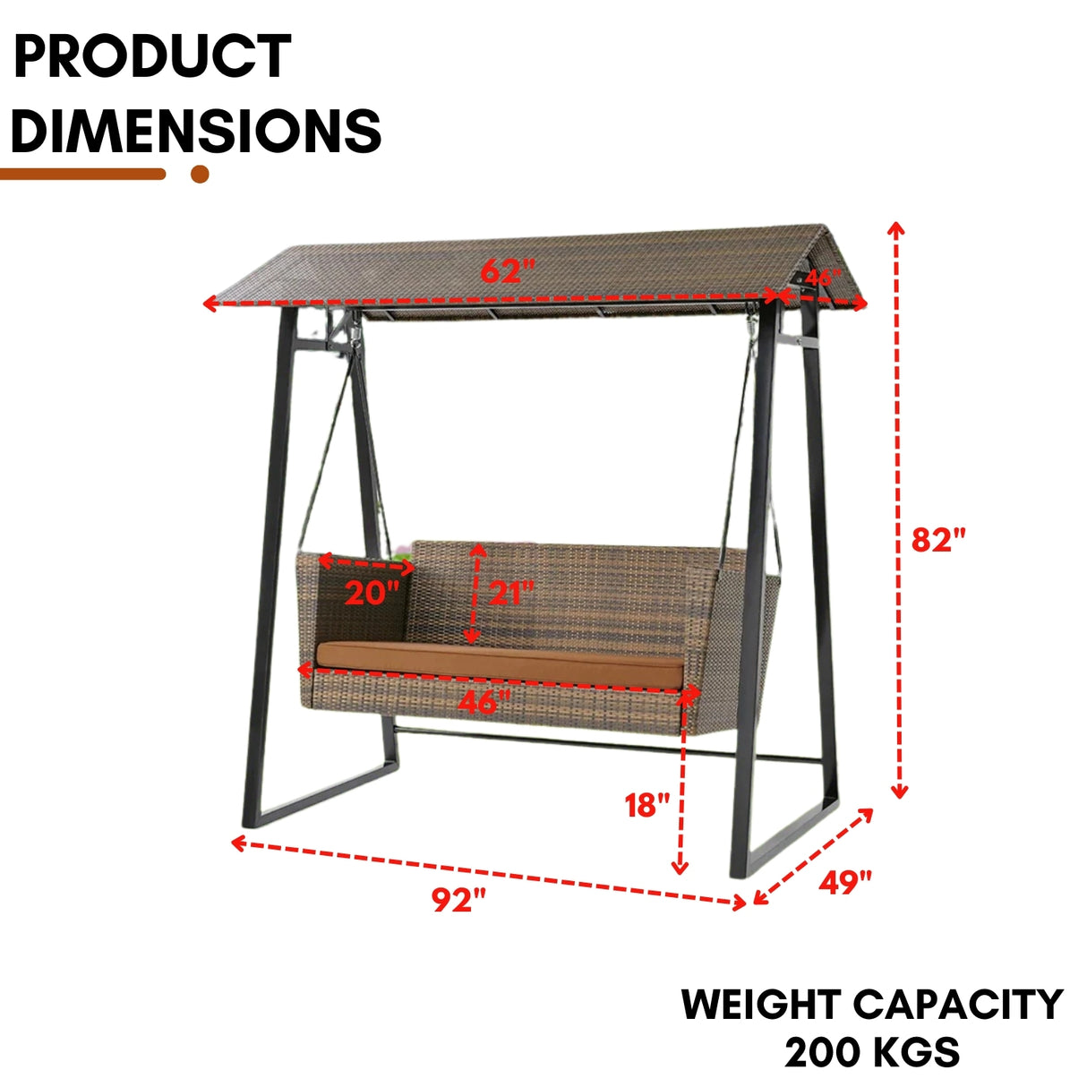 All Weather Wicker 2-Seat Patio Swing Chair with Shade & Cushions