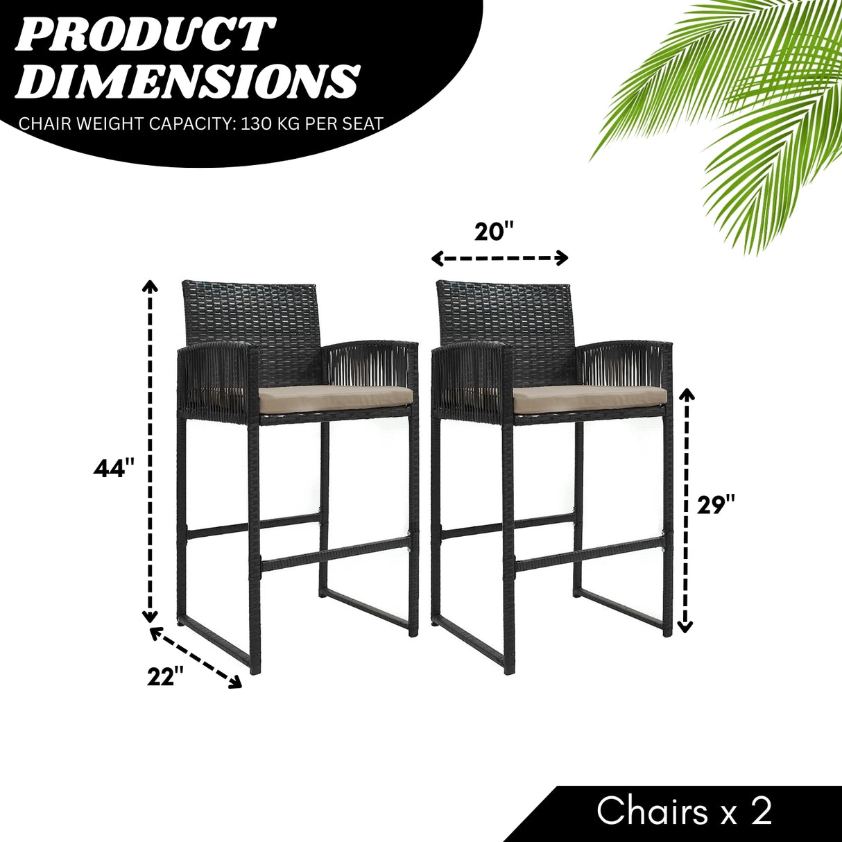 Outdoor Rattan Wicker 2-Piece Bar Chairs