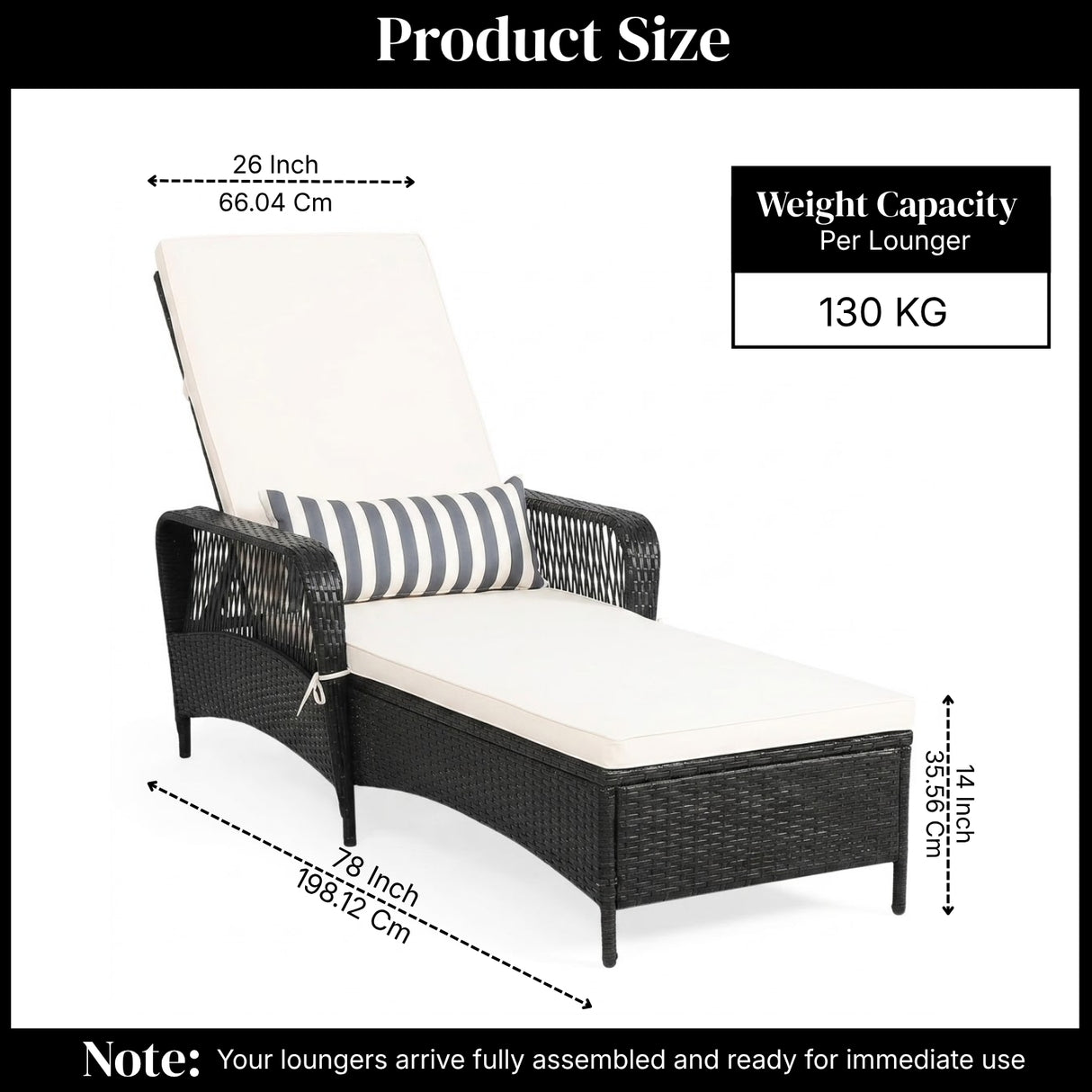 2-Piece Outdoor Rattan Wicker Lounger Set (Black & Off-White)