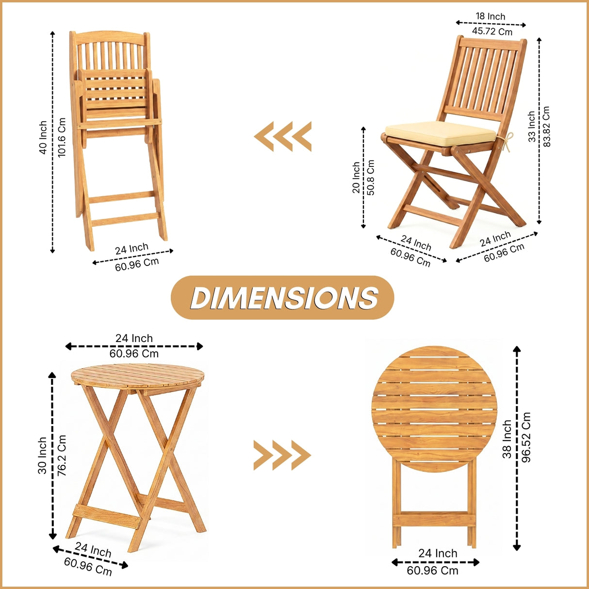 Acacia Wood Foldable Outdoor Bistro Set – 2 Chairs & Round Table