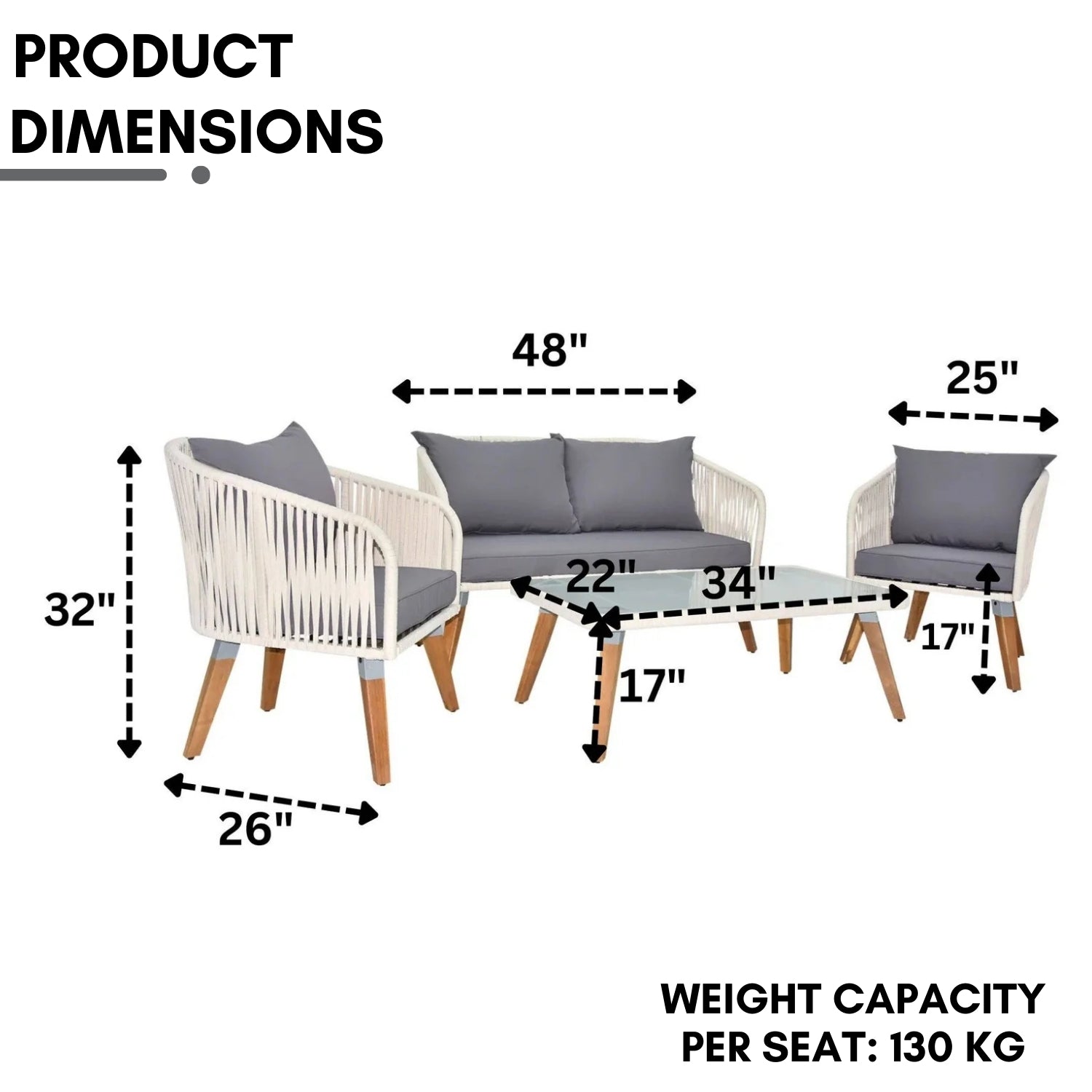 Outdoor Rope 4-Piece Sofa Set (White & Grey)