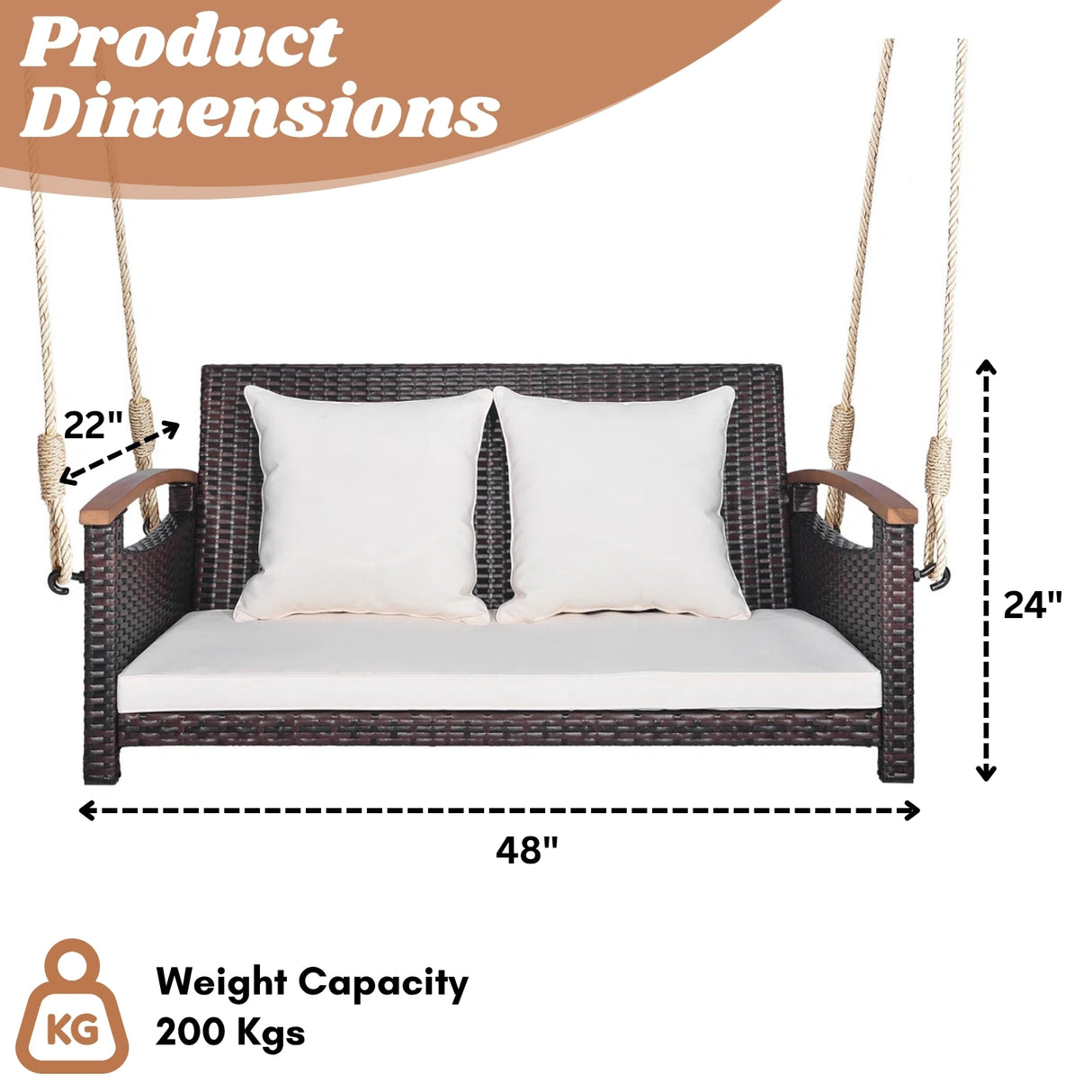 Outdoor Dark Brown Rattan Wicker Two Seater Sofa Swing