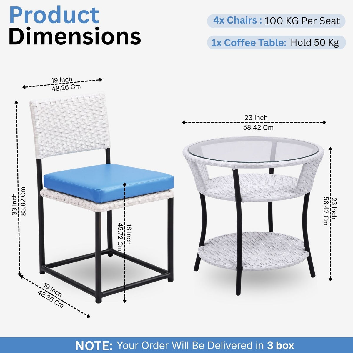 5-Piece Outdoor Wicker Patio Furniture Set (White & Sky-Blue)