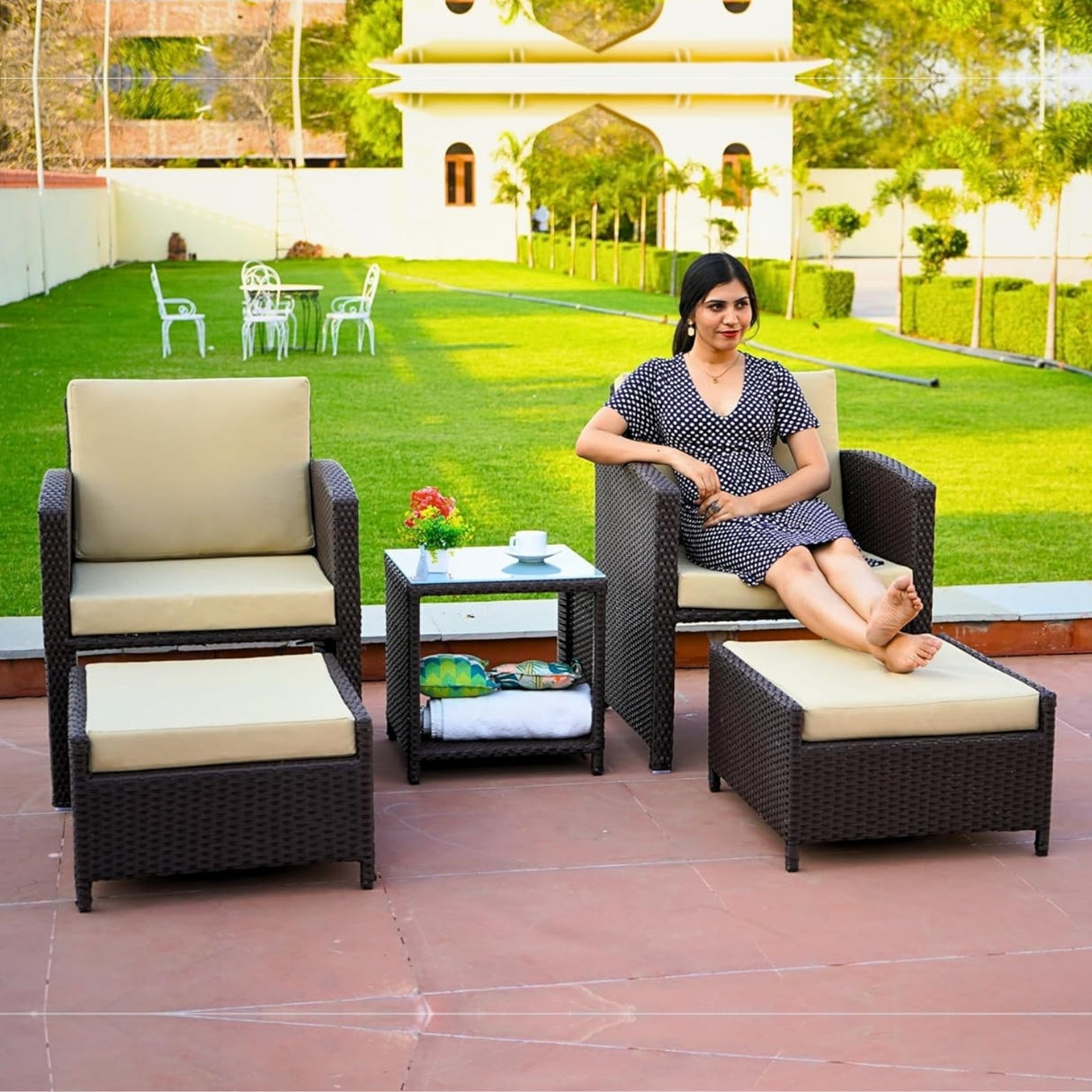 Outdoor 5 Piece Patio Wicker All Weather Sectional Furniture Set