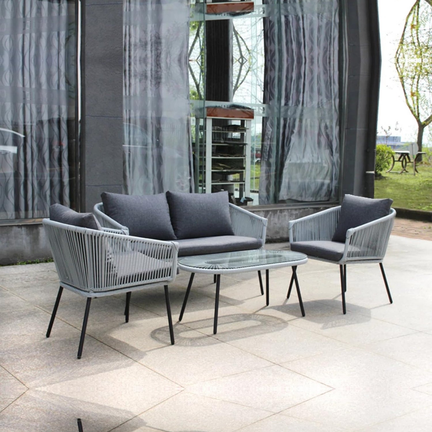 Outdoor 4 Seater Rope Conversation Sofa Set