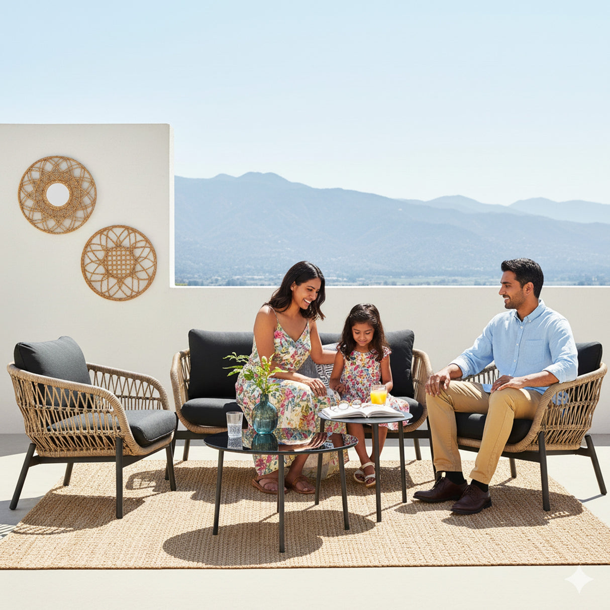 Outdoor 4 Seater Rope Conversation Sofa Set