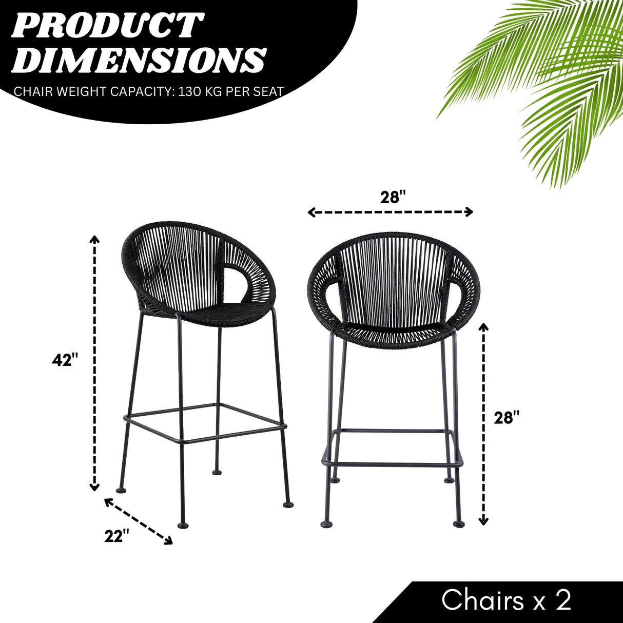 2-Piece Outdoor Rope Bar Chairs – Stylish Comfort Built to Last