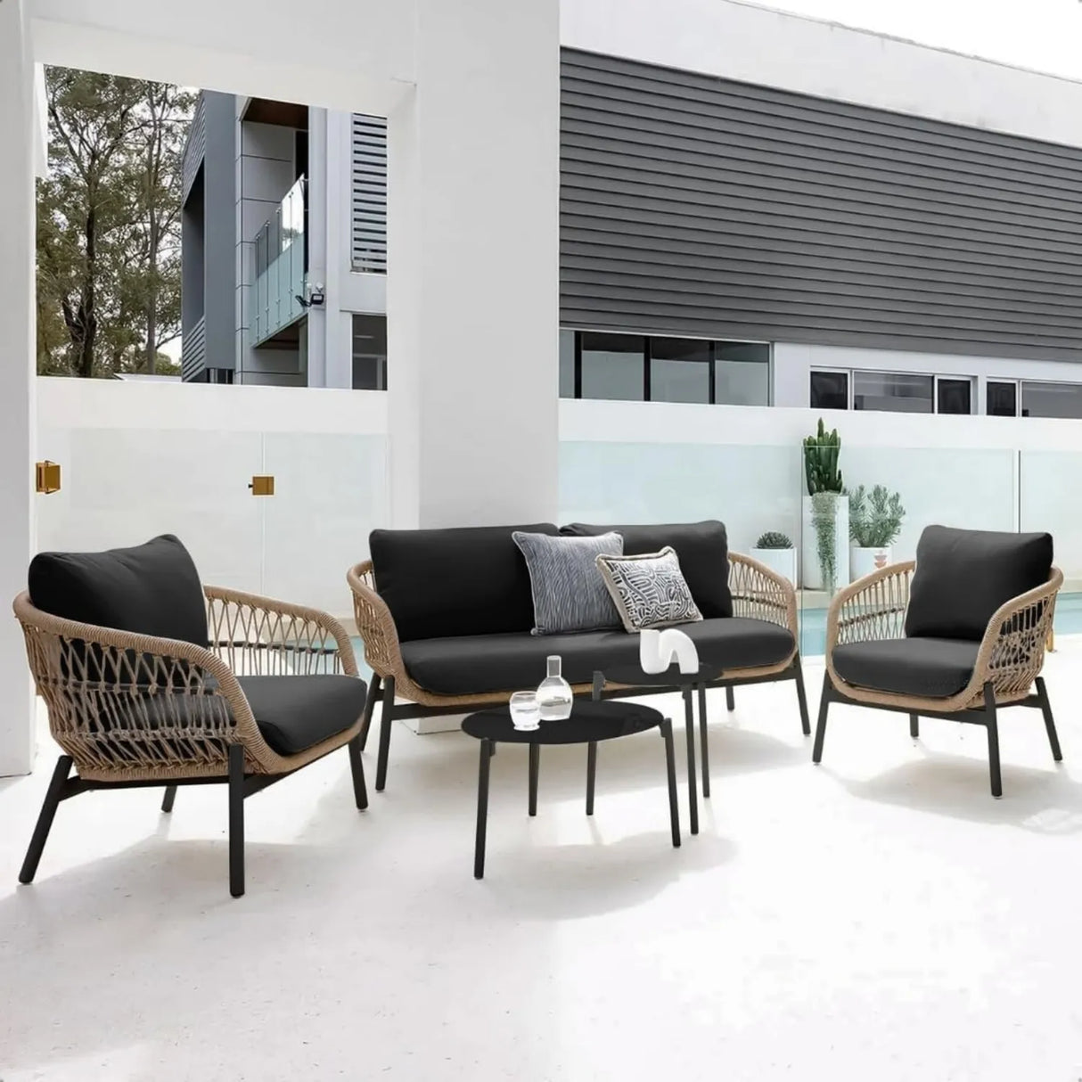 Outdoor 4 Seater Rope Conversation Sofa Set