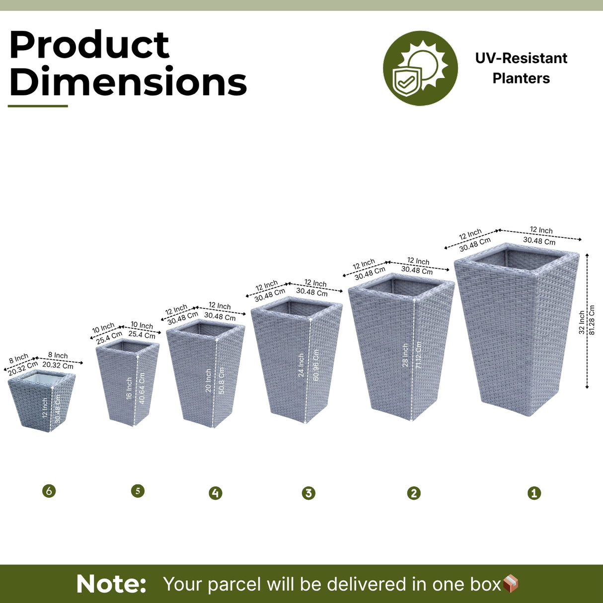 Tall Tapered Set of 6 Outdoor Wicker Planter (Silver Grey)