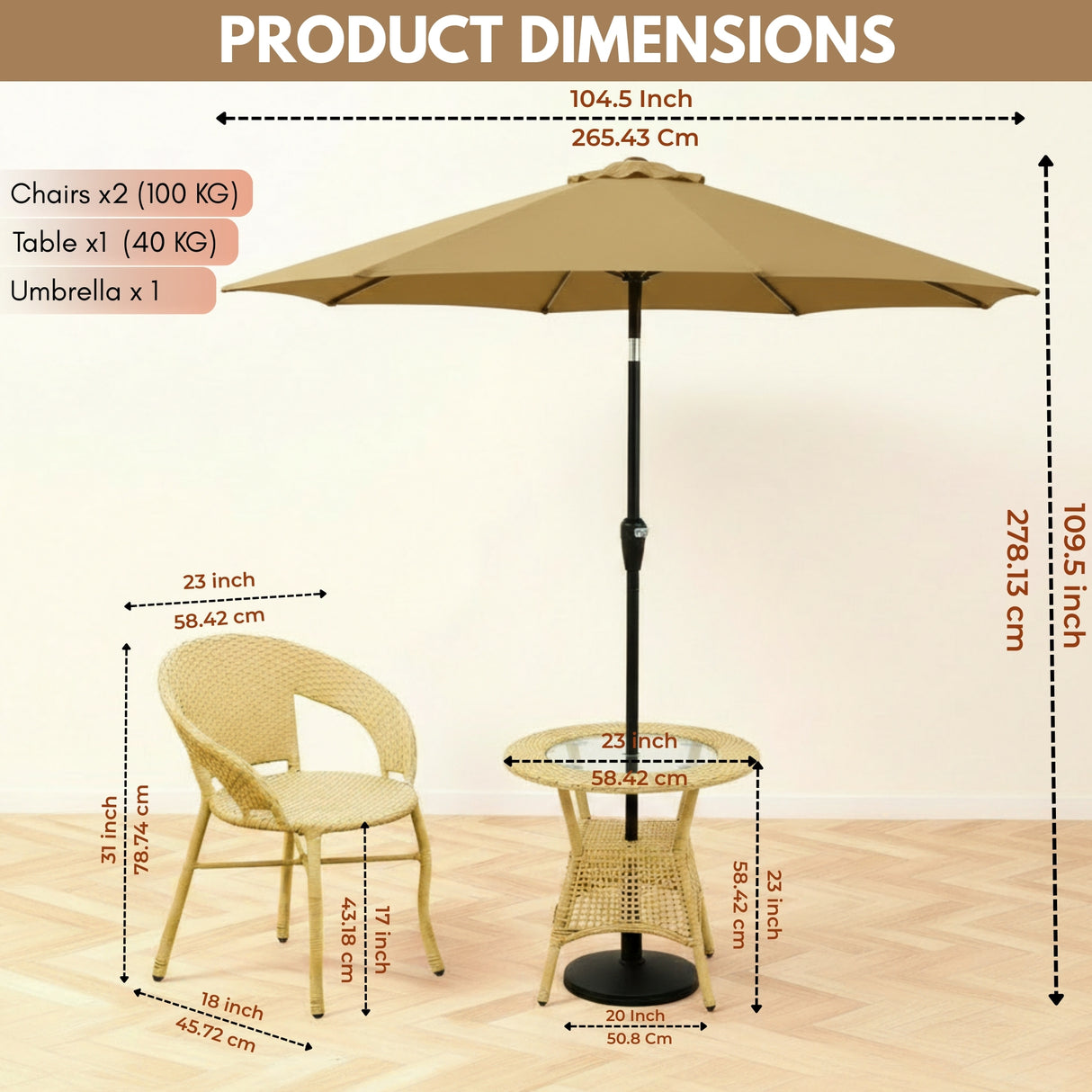 Outdoor Wicker 3-Piece Patio Set with Outdoor Umbrella