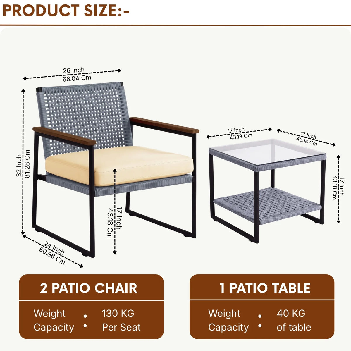 Outdoor 3-Piece Wicker Patio Set(Silver & Cream)