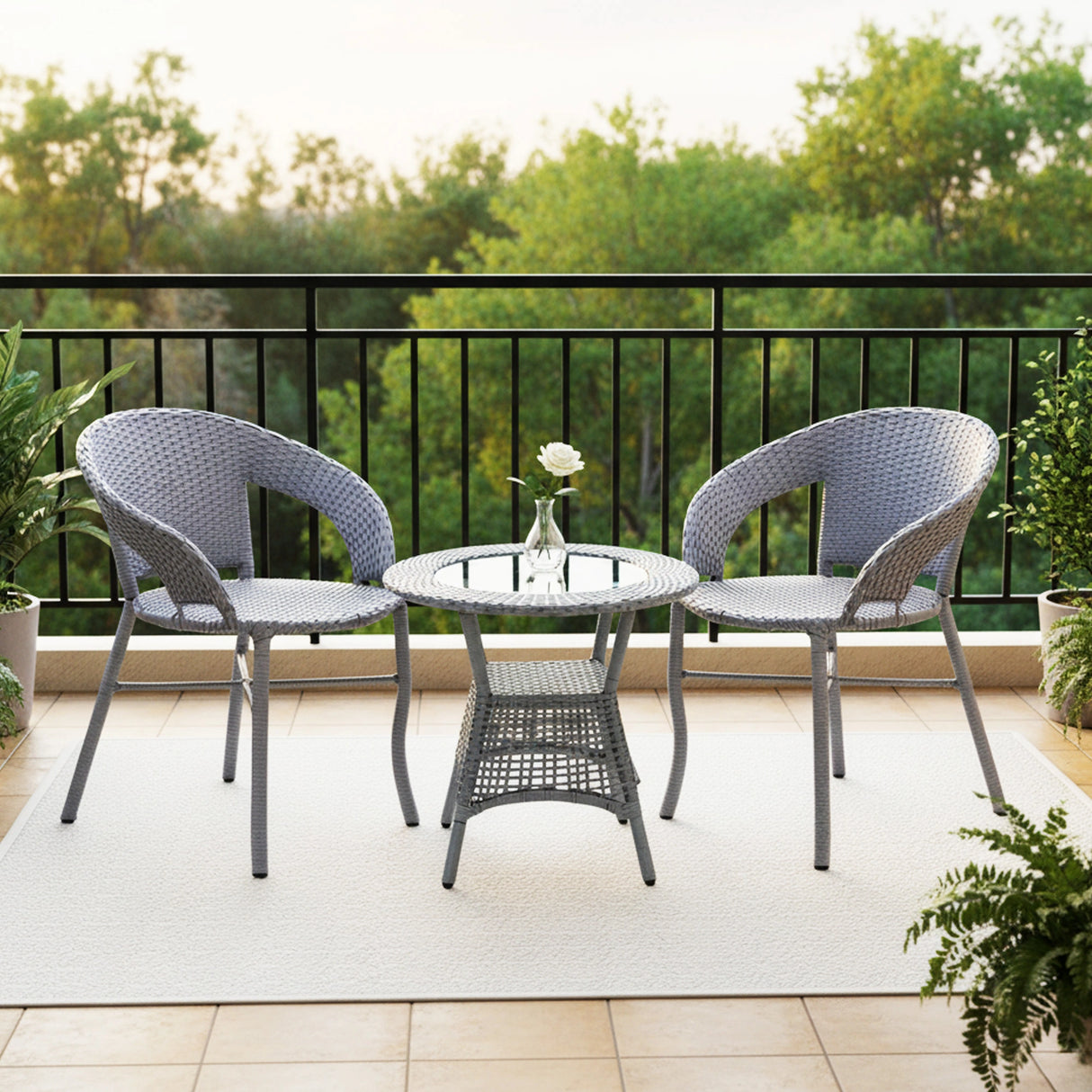 3-Piece Outdoor Rattan Wicker Patio Bistro Set