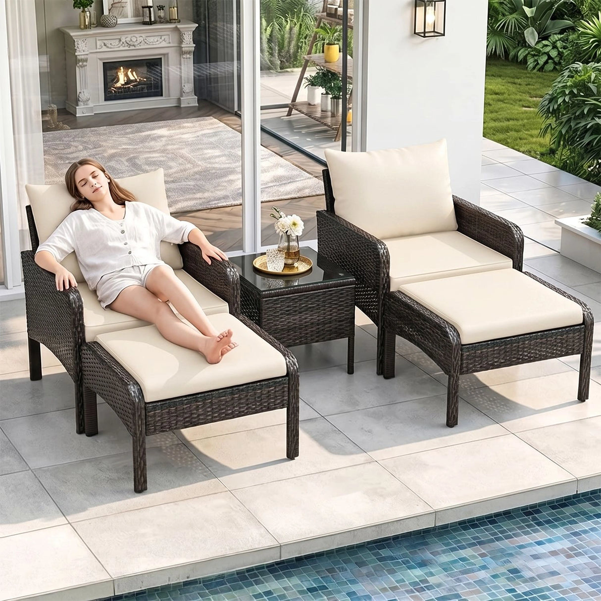 Outdoor Wicker 5-Piece Patio Sofa Set
