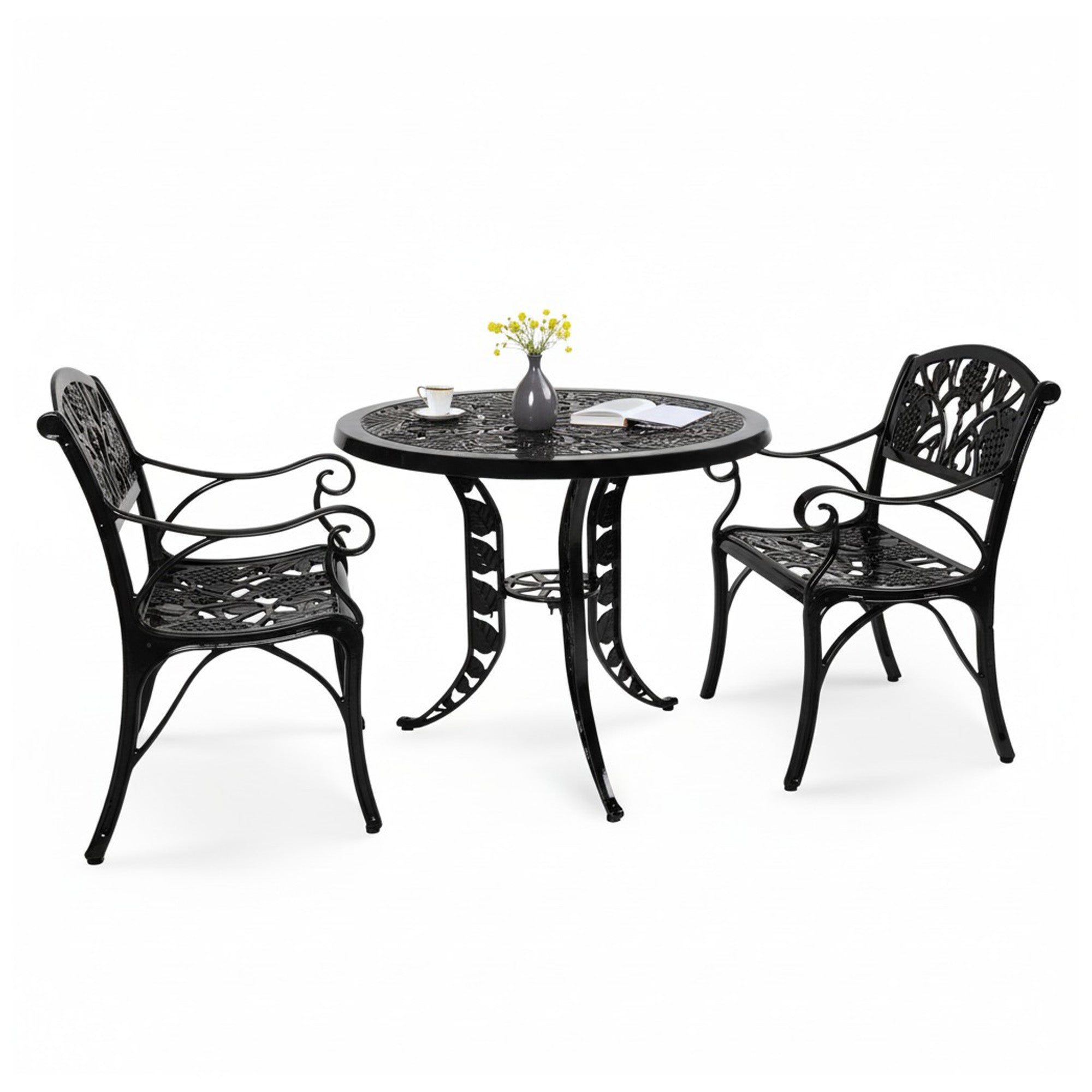 Outdoor 3-Piece Cast Aluminum Patio Bistro Set (Black)