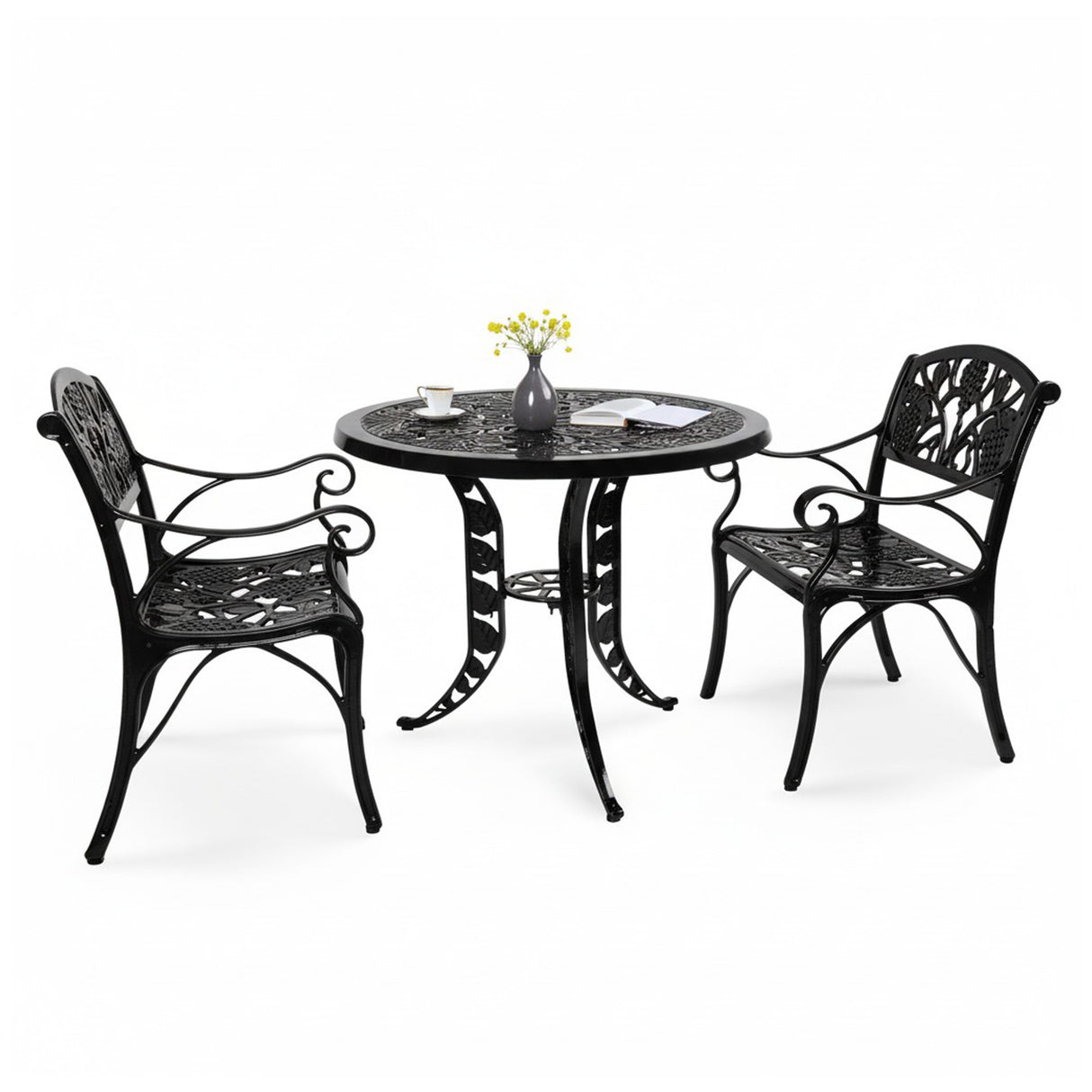 Outdoor 3-Piece Cast Aluminum Patio Bistro Set (Black)