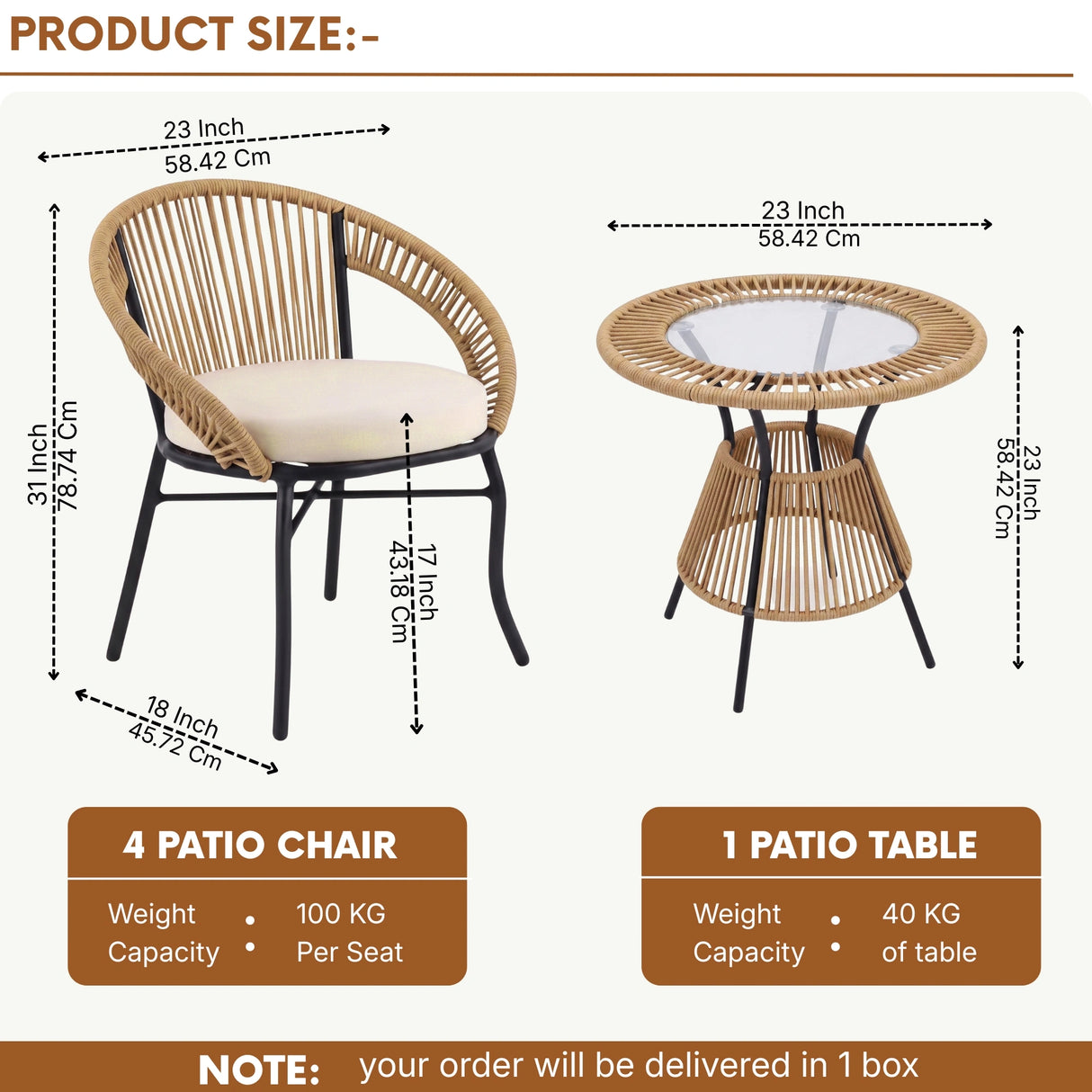 Outdoor 4-Seater Patio Rope Conversation Set (Beige & Cream)