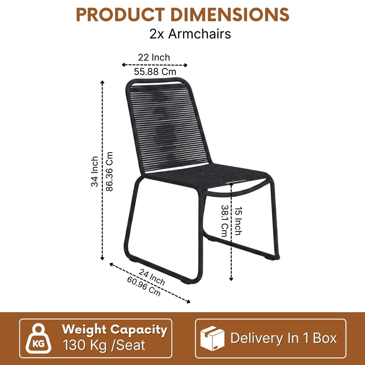 2-Piece Outdoor Rope Patio Dining Chairs