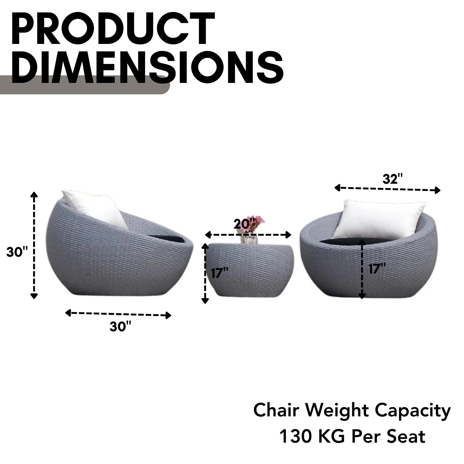 Outdoor Rattan Wicker 3-Piece Conversation Set