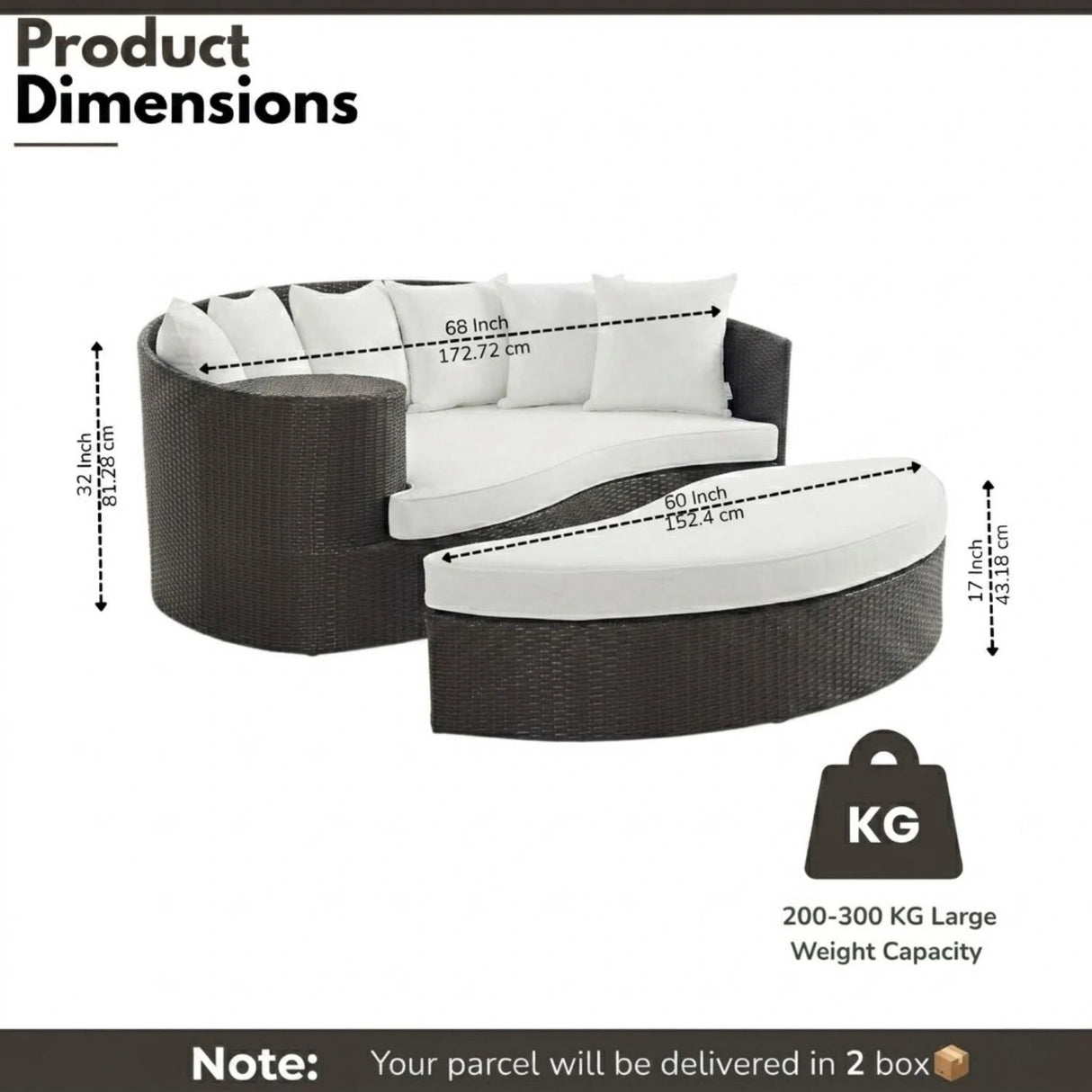 Outdoor Rattan Wicker Daybed (Dark Brown & White)