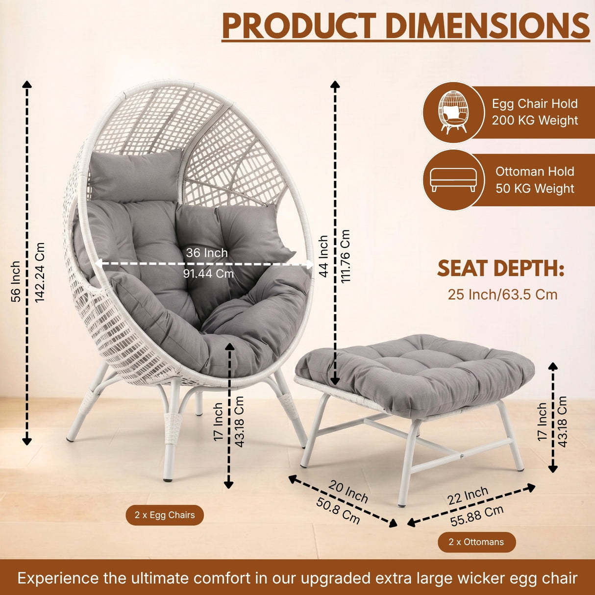 4-Piece Outdoor Wicker Egg Chair Set with Ottomans (White & Grey)