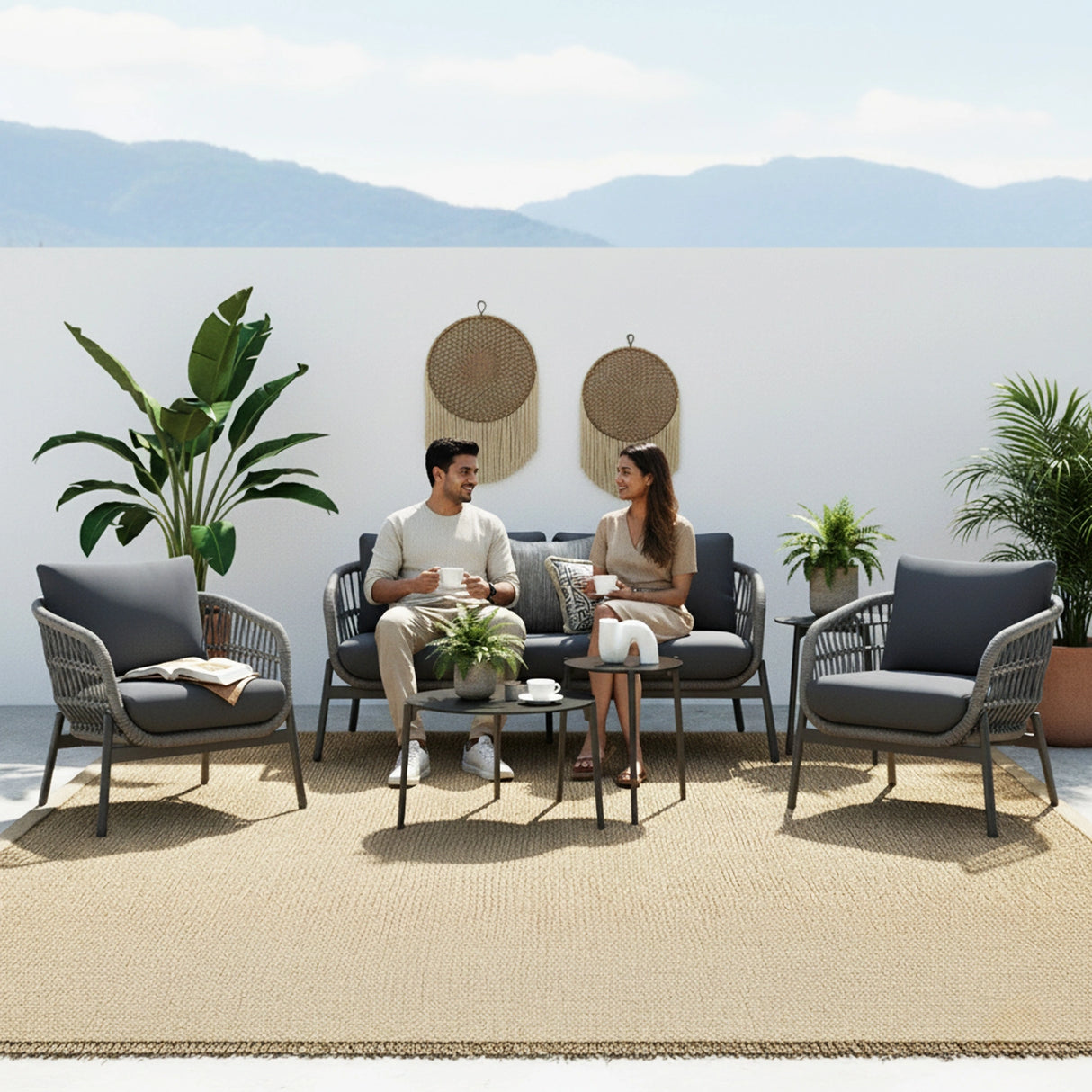 Outdoor 4 Seater Rope Conversation Sofa Set