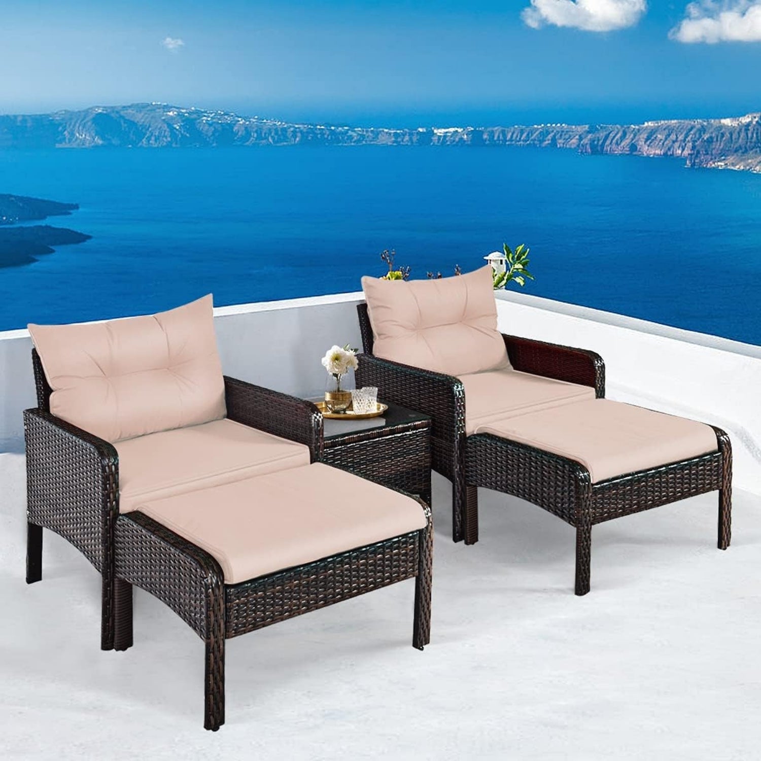 Outdoor Wicker 5-Piece Patio Sofa Set