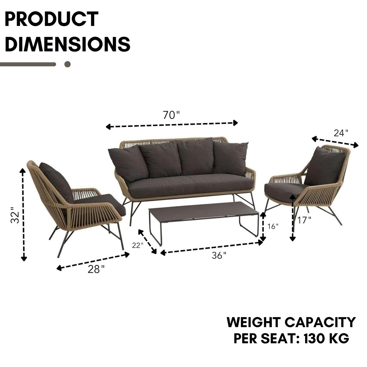 4-Piece Outdoor Rope Patio Conversation Loveseat Furniture