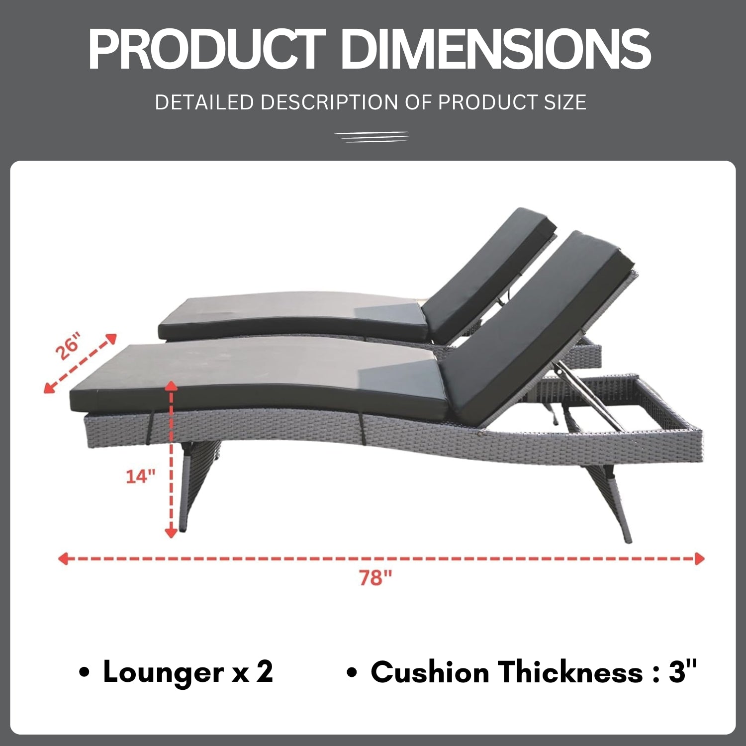All-Weather HDPE Wicker Outdoor Chaise Lounge Chair Set of 2