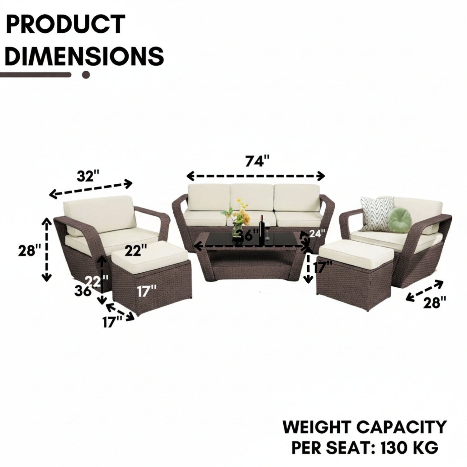 6 Piece Outdoor Wicker Conversation Furniture Set