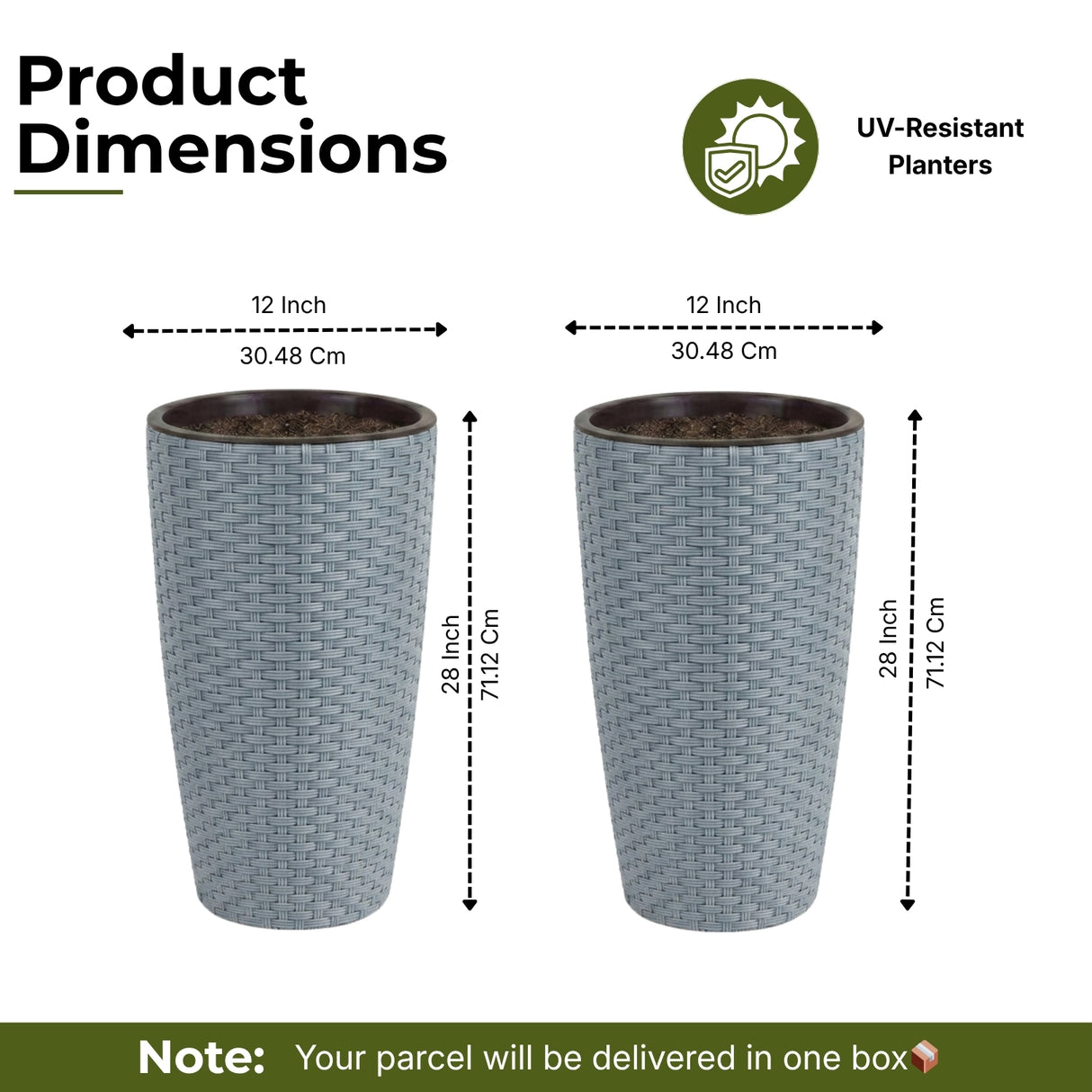 2-Piece Outdoor Wicker Planter Set (Silver Grey)