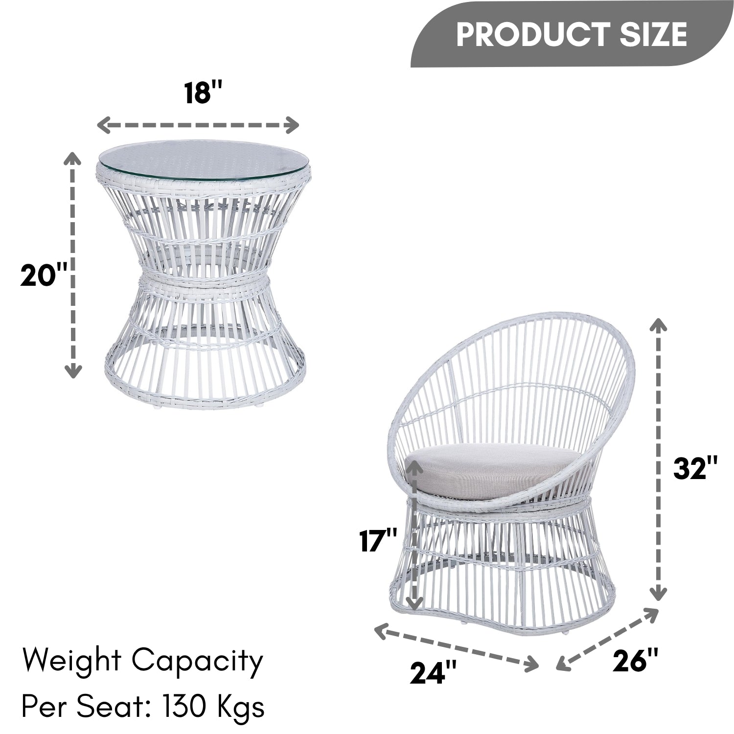 Outdoor Rope Patio Set with Glass Top Table