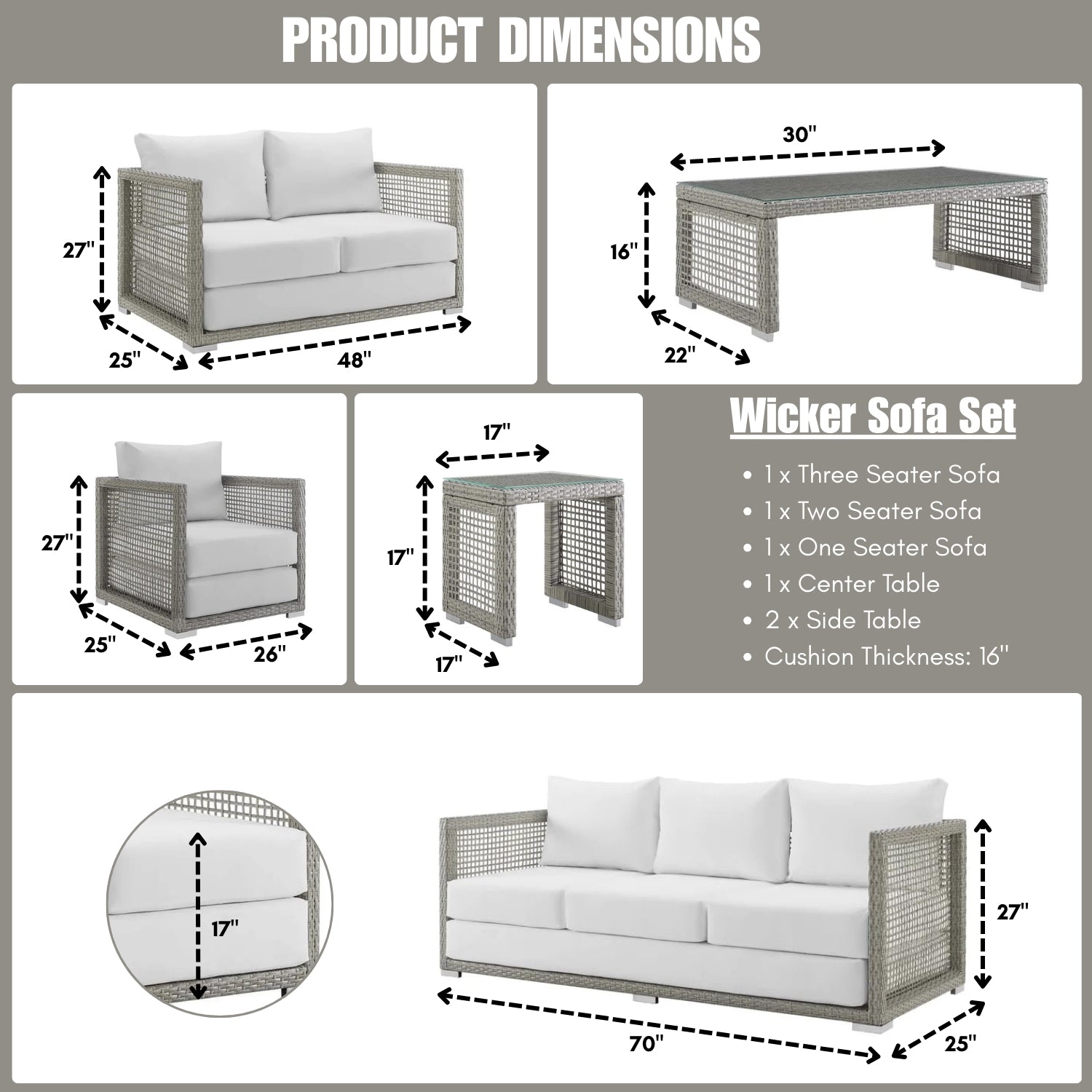 Outdoor Wicker Woven 6 Pieces Sectional Patio Furniture Set