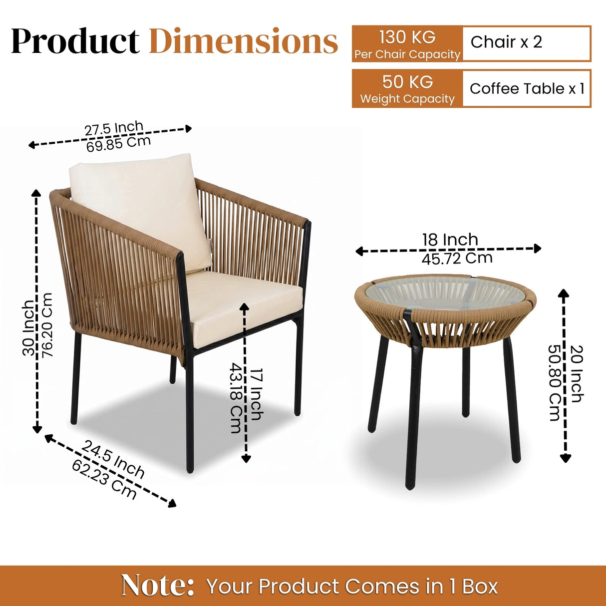 Outdoor Rope Patio Set with Glass Top Table