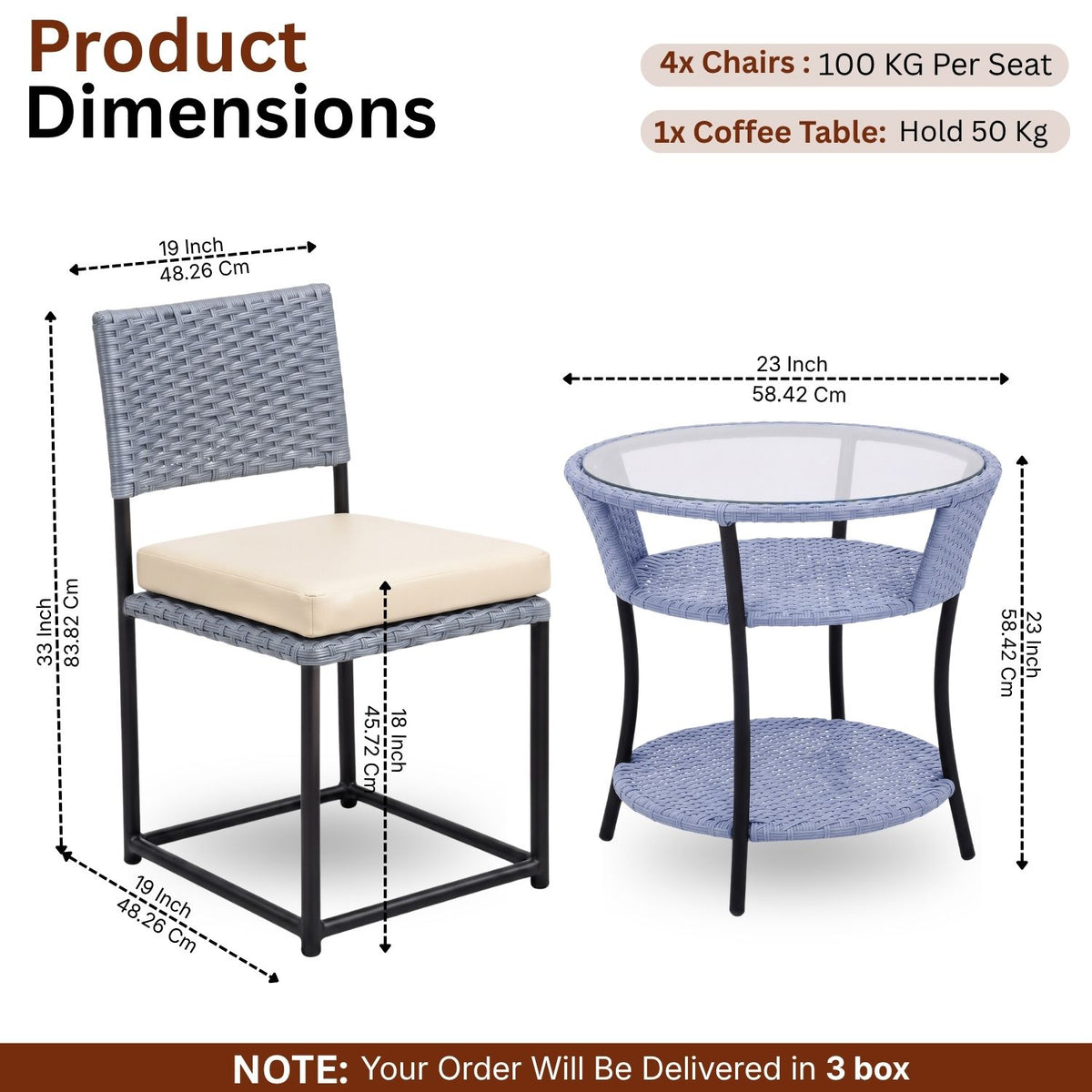 5-Piece Outdoor Wicker Patio Furniture Set (Silver Grey & Cream)