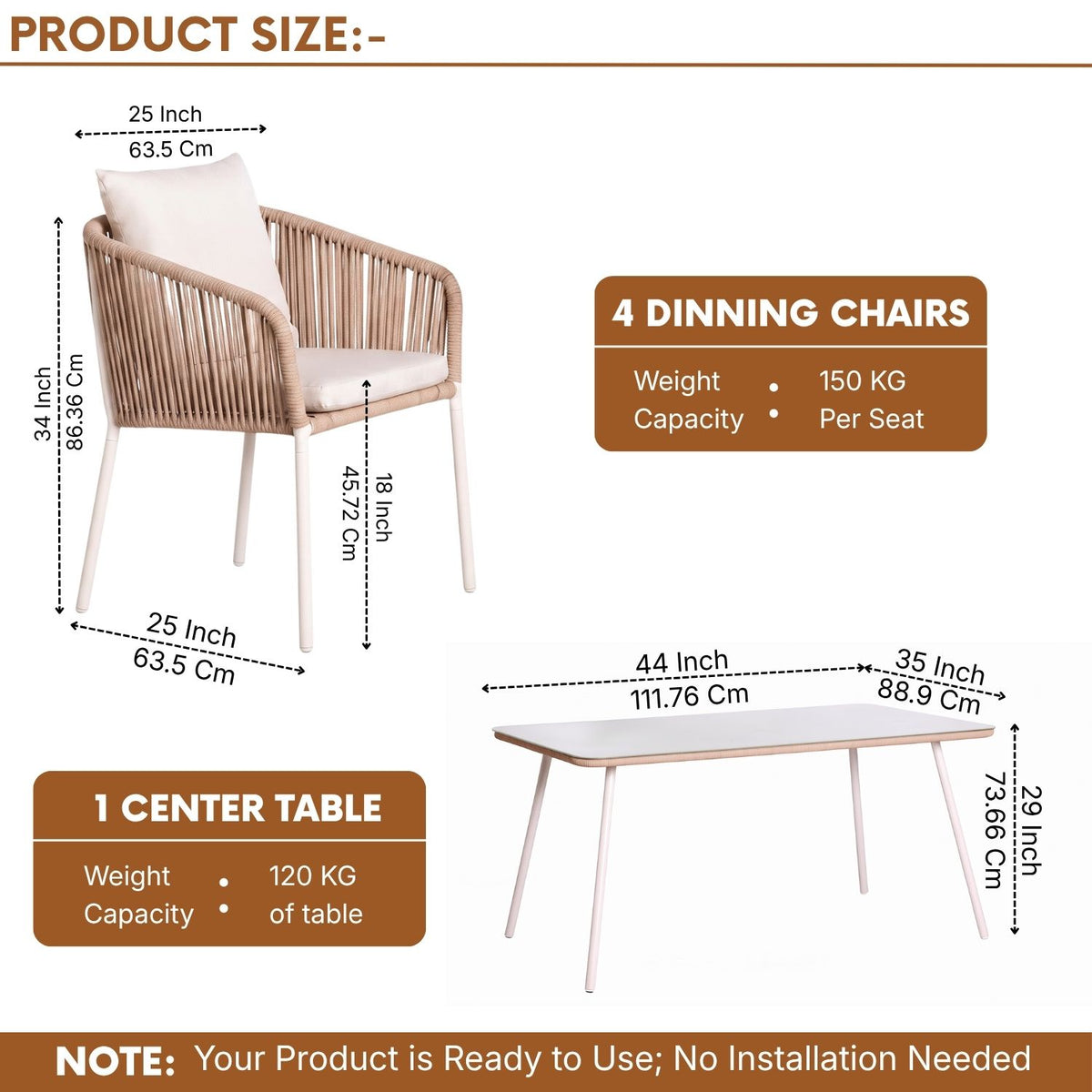 Outdoor Rope 5-Piece Patio Dining Set