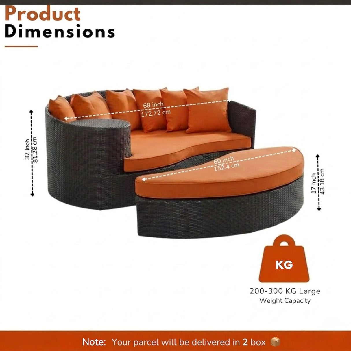 Outdoor Rattan Wicker Daybed (Dark Brown & Orange)