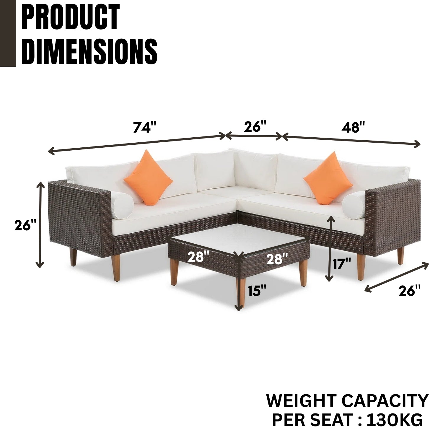3-Pieces Outdoor Wicker L-Shape Sofa Set