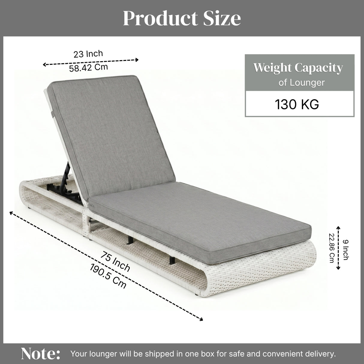 Outdoor Rattan Wicker Single Lounger Chair (White & Grey)