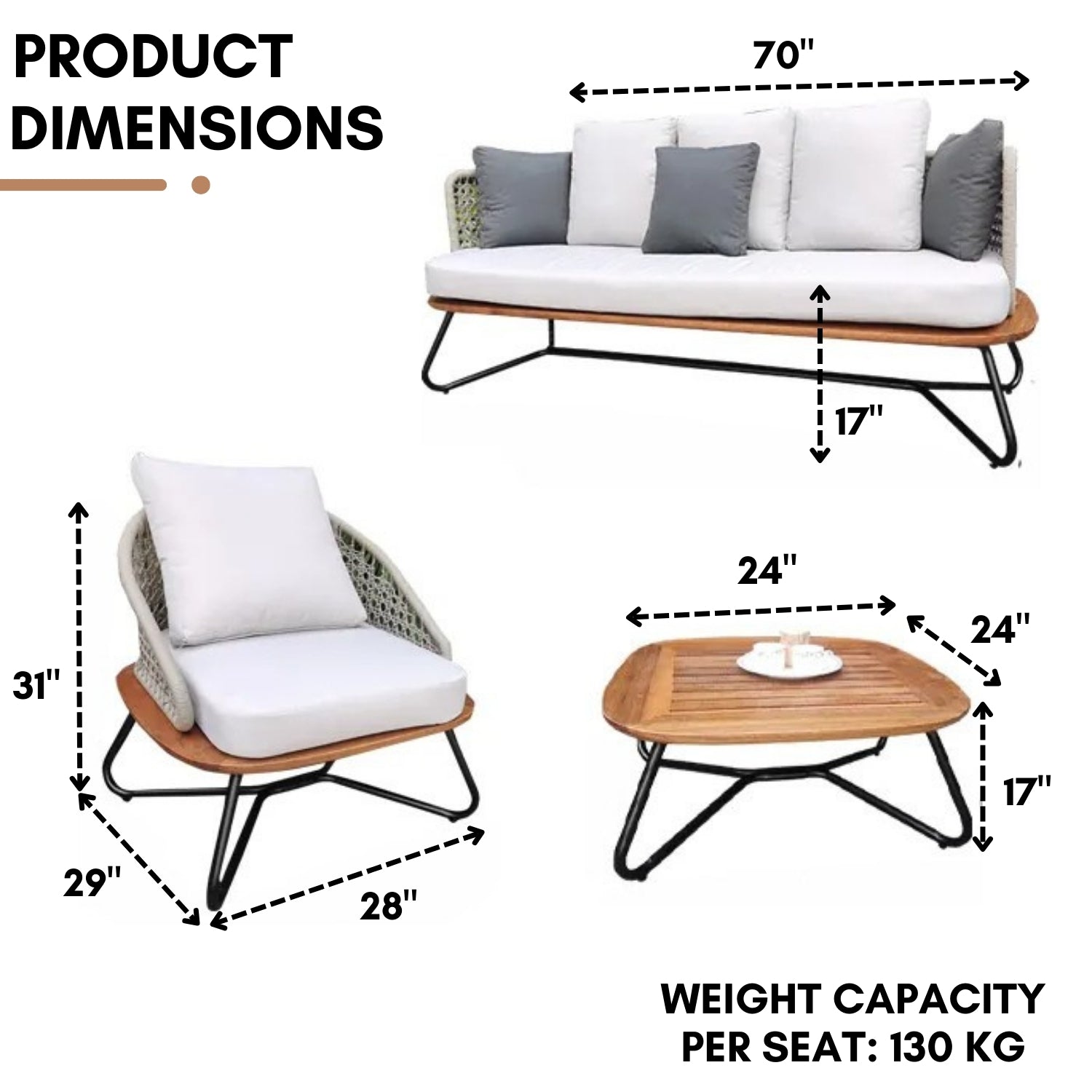 5-Seater Outdoor All-Weather Rope Sofa Set With Wooden Base