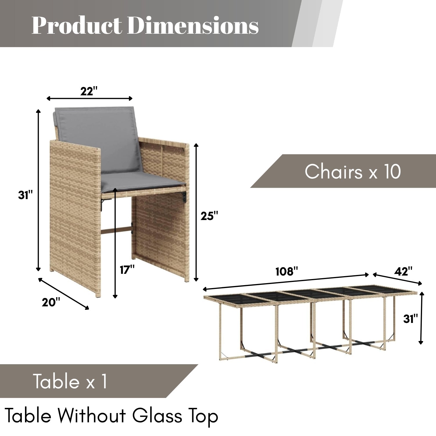 11-Piece Outdoor Rattan Wicker Dinning Set